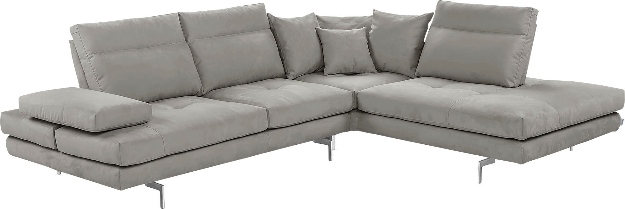CALIA ITALIA Ecksofa "Toby Wing, B/T: 288/232 cm, Designsofa mit hohem Sitzkomfort, L-Form" Sitztiefenverstell.,wahlw. mit Kissen-Set, Füße chrom glänzend