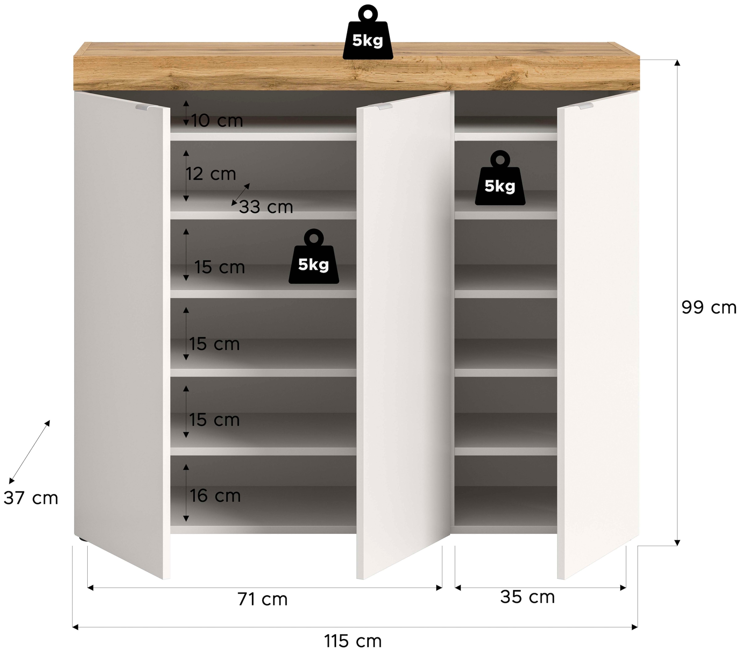 OTTO home Schuhschrank »MAMBO II, Breite 115 cm, 3 Türen, 10 Einlegeböden« 1 Stk. tlg. Schuhschrank, Schuhkommode, Flur, Diele