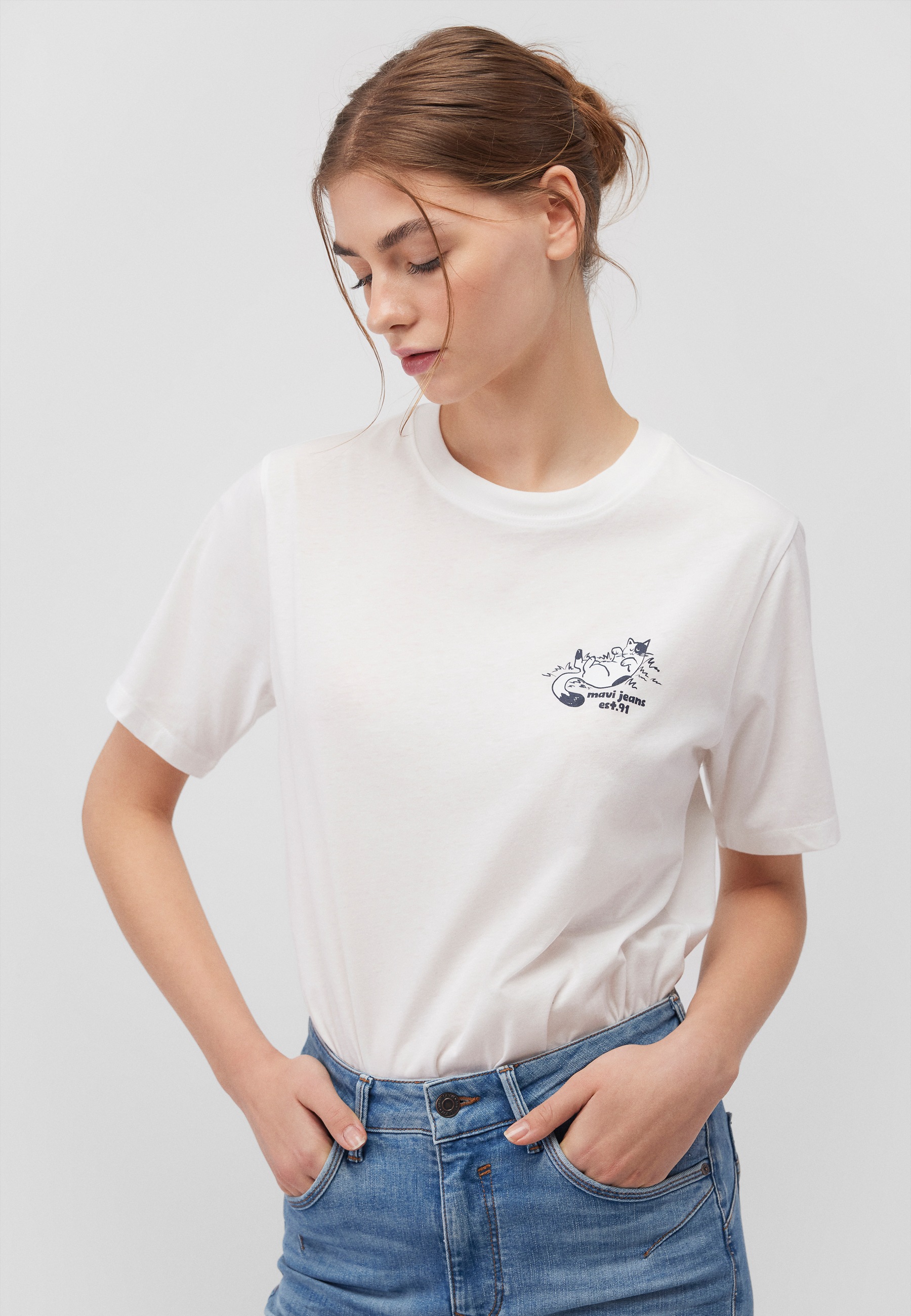 Mavi T-Shirt »CAT CHILLING TEE«, Print T-Shirt