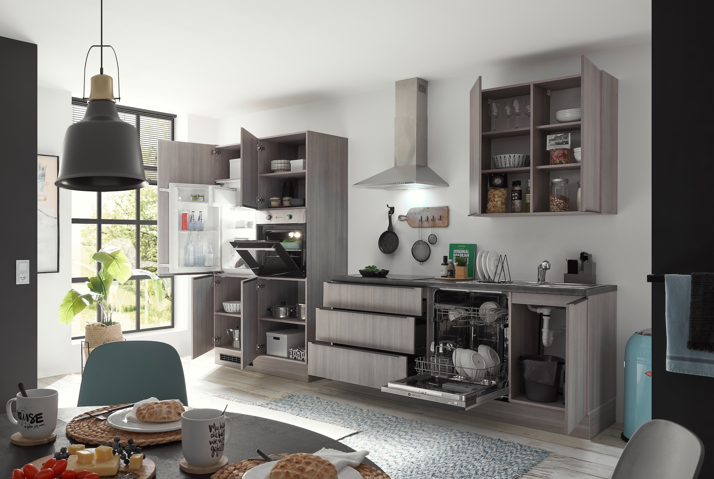 BASIC by Balculina Küchenzeile »Landzeit BxHxT 320x240x60 cm«, Breite 320cm, wahlweise mit E-Geräten, Softclose, Metallschubkasten