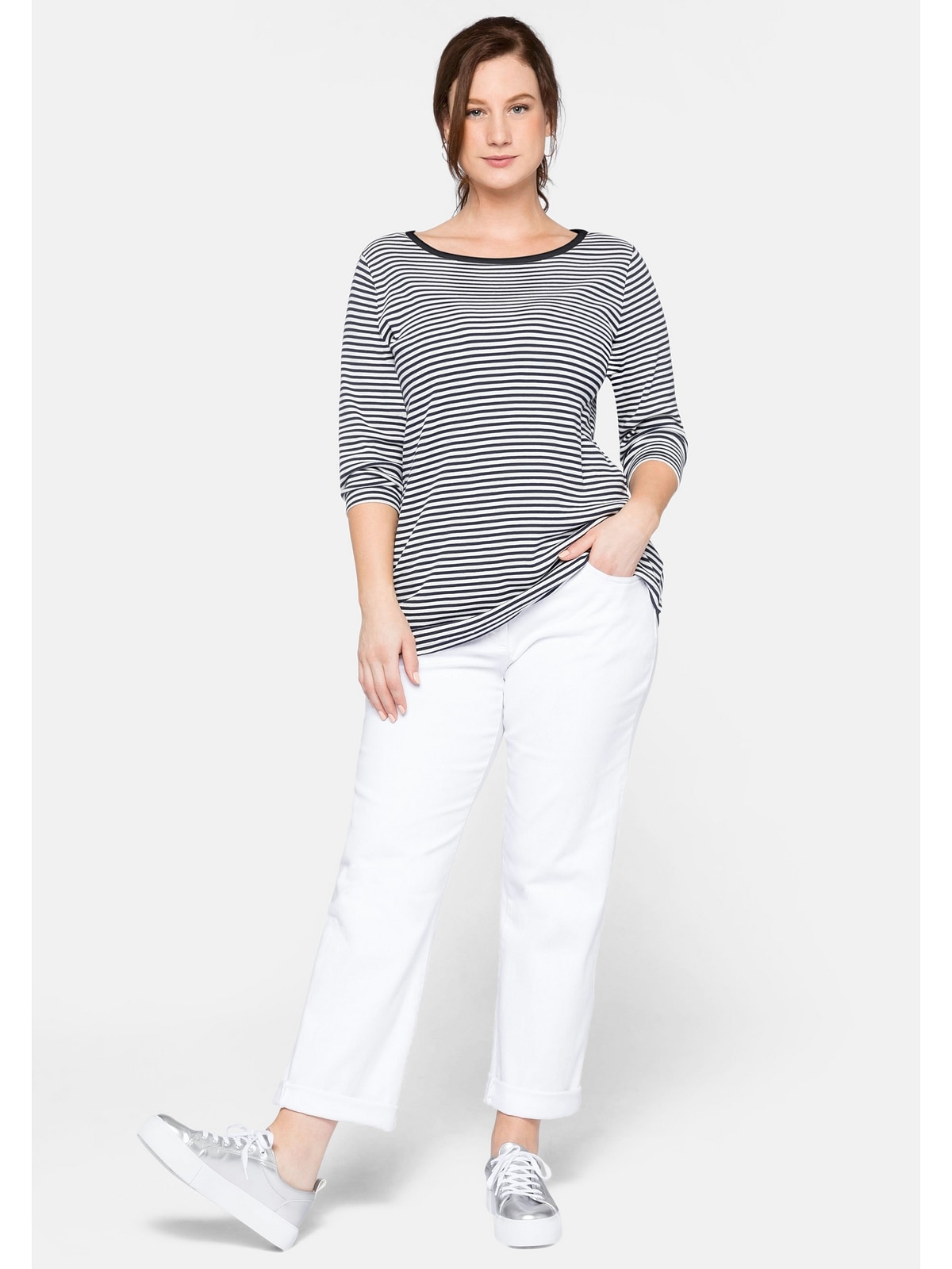 Sheego 3/4-Arm-Shirt »Große Größen«, aus Rippware mit garngefärbten Ringeln