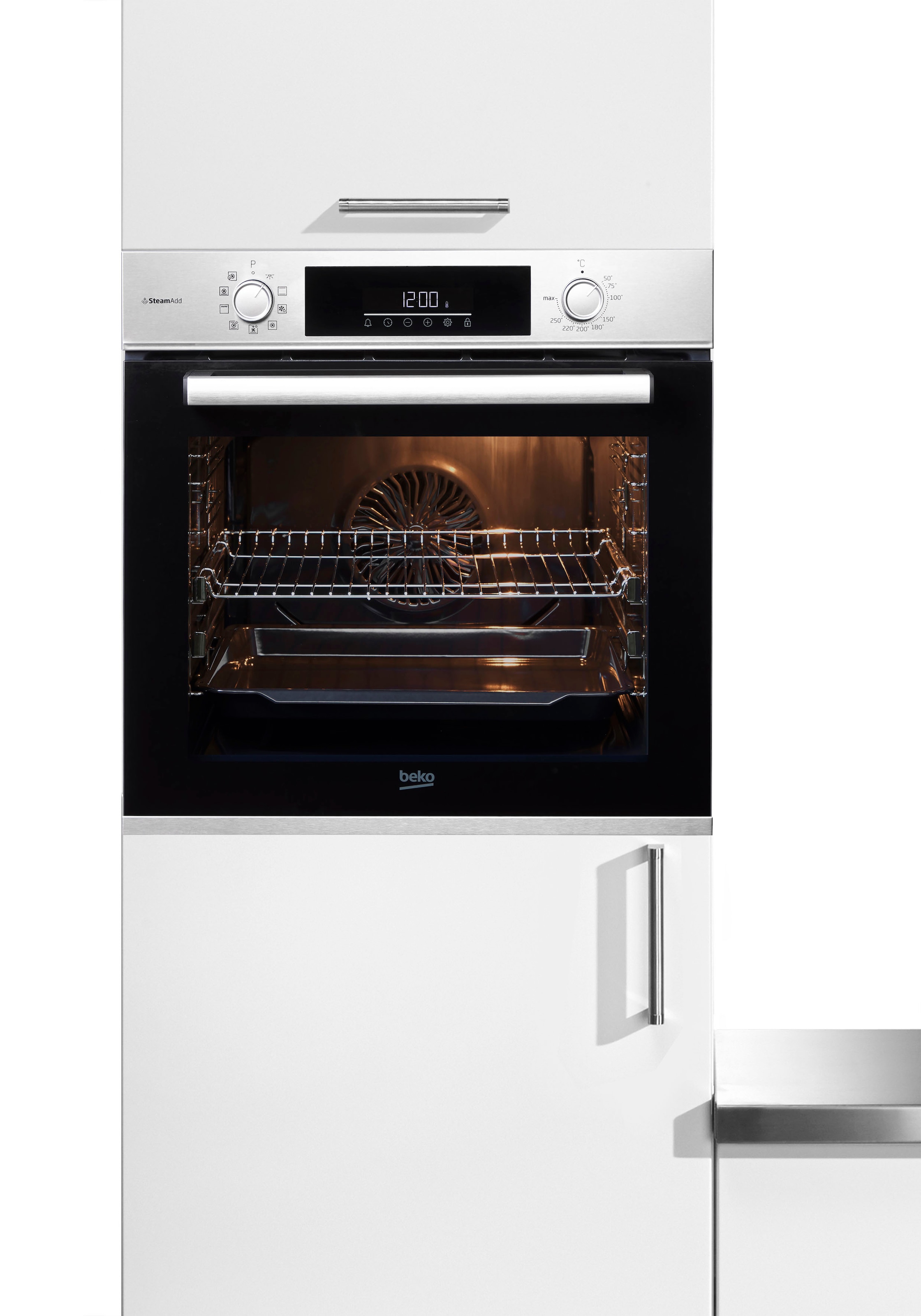 BEKO Einbaubackofen "BBIS12301XE", mit 2-fach-Teleskopauszug, SteamShine, SteamAdd Dampffunktion