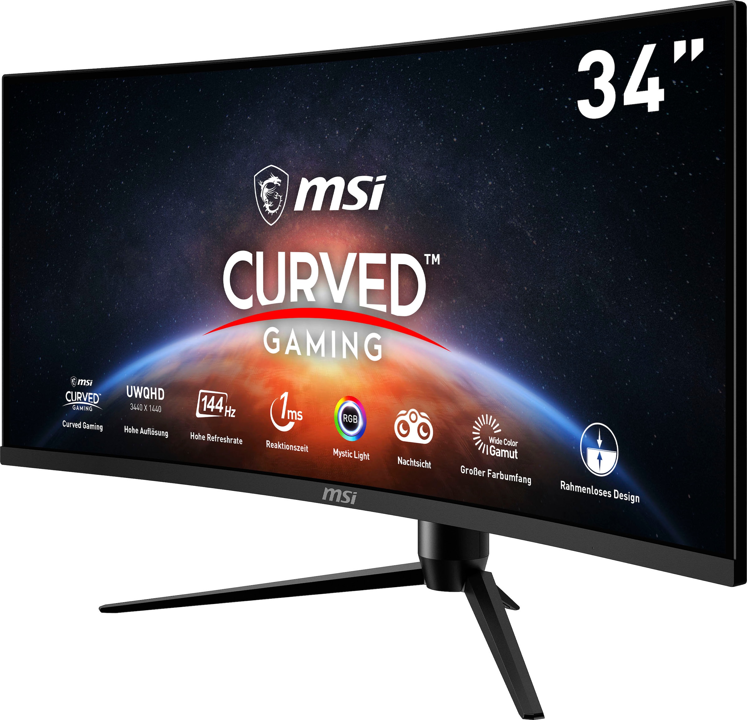 MSI Curved-Gaming-LED-Monitor »Optix MAG342CQR«, 86 cm/34 Zoll, 3440 x 1440 px, UWQHD, 1 ms Reaktionszeit, 144 Hz, höhenverstellbar, 3 Jahre Herstellergarantie