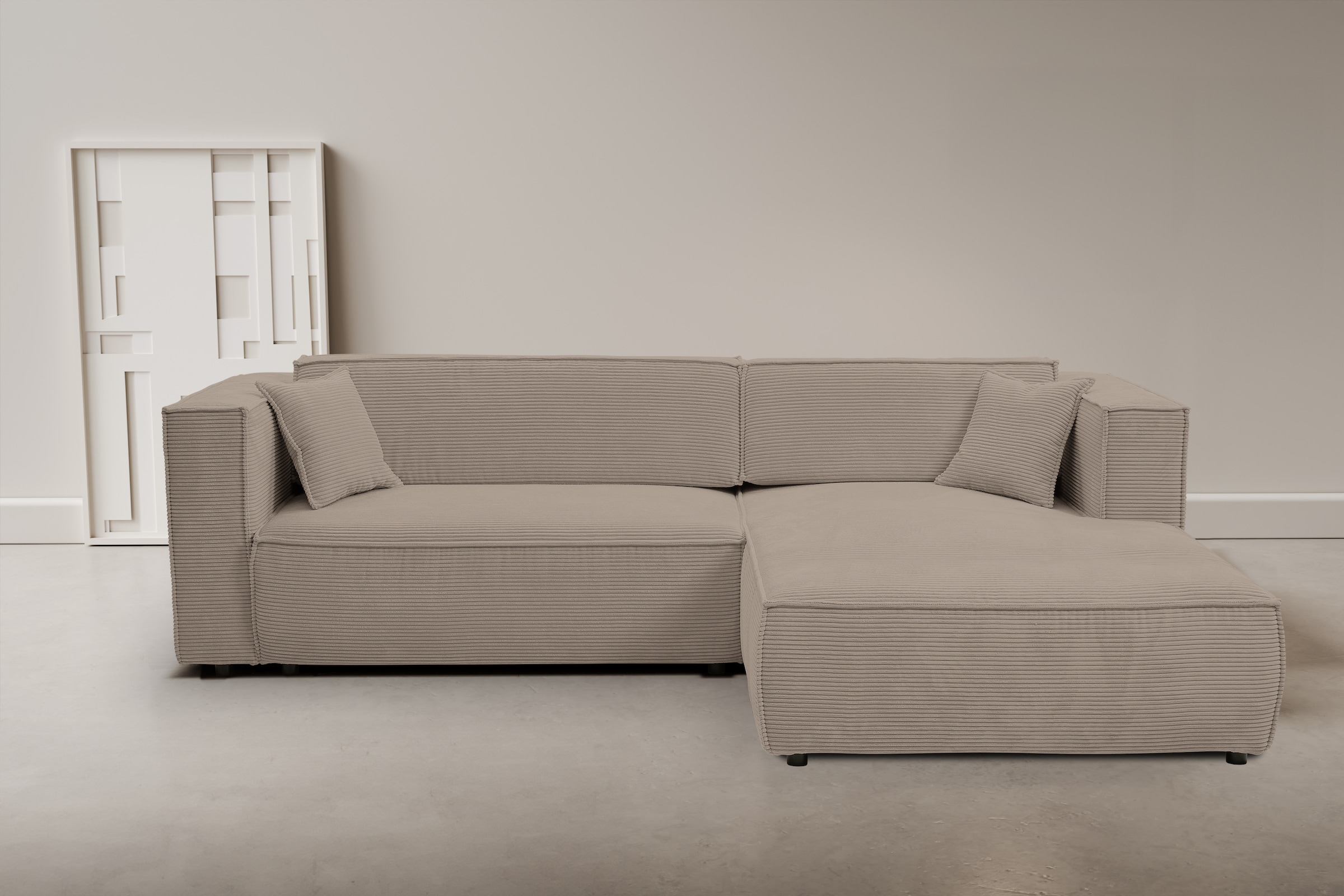 WERK2 Ecksofa "Atlanta-New 295 x 182 cm modern und bequem" Cord, L-Form, XXL, Schlaffunktion, Bettkasten