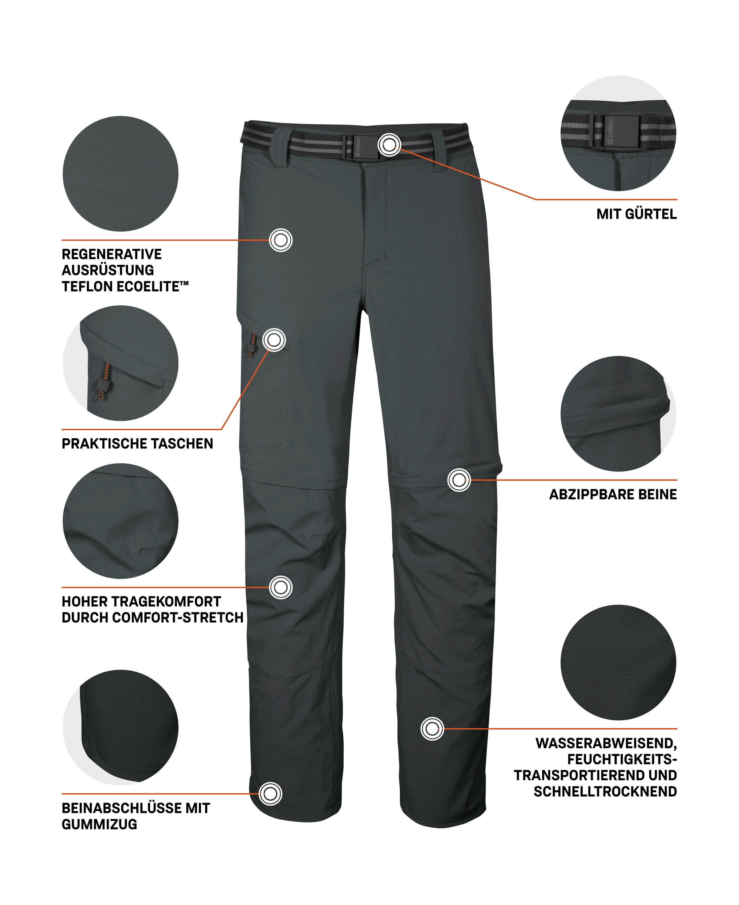 Killtec Zip-off-Hose »KOS 13 MN PNTS«  wasserabweisend, schnelltrocknend, abzippbare Beine, inkl. Gürtel