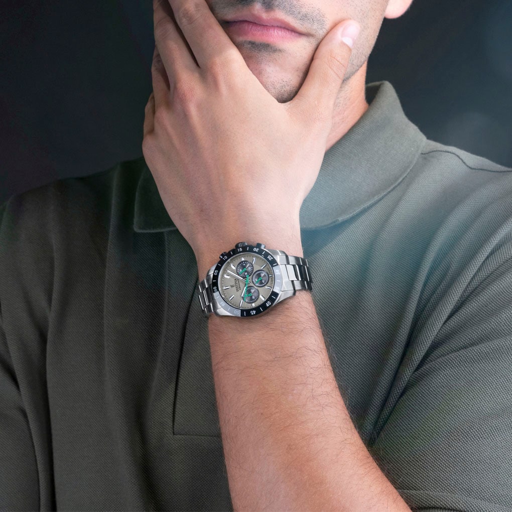 Festina Chronograph »Ceramic«, Quarzuhr, Armbanduhr, Herrenuhr, analog, Edelstahlband, Keramiklünette