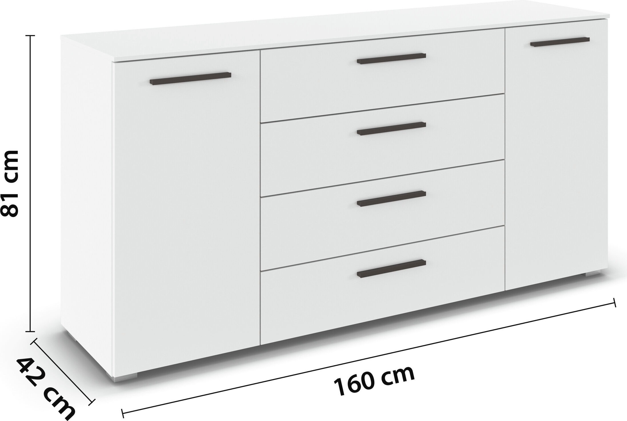 rauch Kombikommode »Sideboard Schubkommode Kommode MONTCLAR Front Dekor/Hochglanz/Glas« Breite 160 / Höhe 81 cm, 2 Einlegeböden, inkl. Soft-Close-Funktion,  2-türig, 4 geräumige Schubladen, viele Griffvarianten MADE IN GERMANY