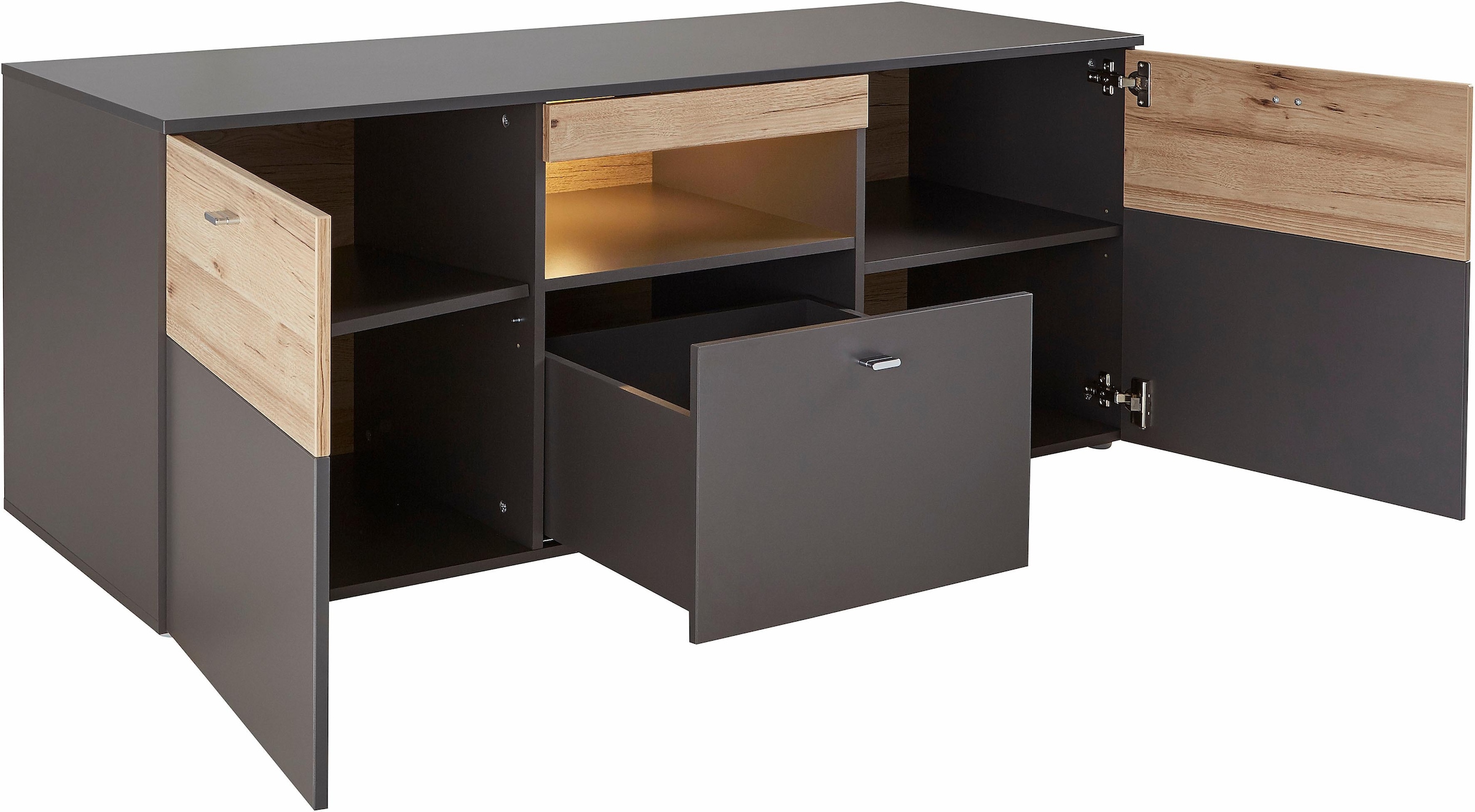 FORTE Lowboard »Como«, TV-Board, LED Beleuchtung, Soft Close, Stauraum, 149,8/59,3/52 cm