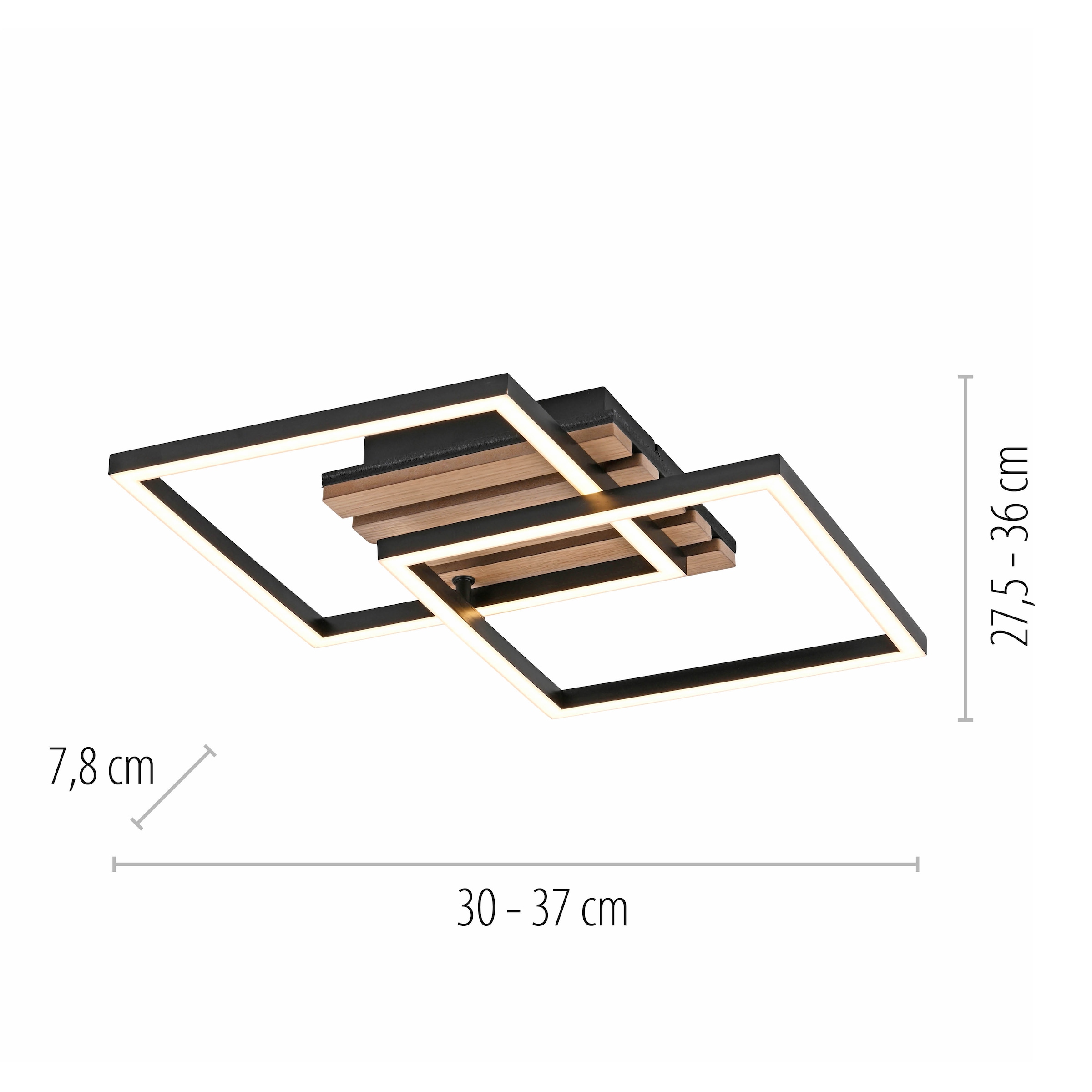 JUST LIGHT LED Deckenleuchte »AKUSTIKA« LED-Board 1 Stk. Warmweiß Eichenfurnier und schwarz, Rahmen drehbar