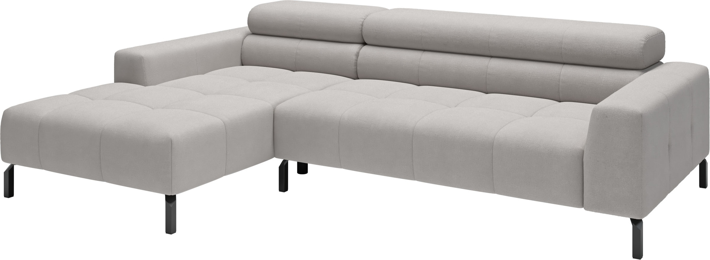 Ecksofa HOME AFFAIRE "Ecksofa Claya, L-Form, Kopfteilverstellung, Breite 258 cm", light grau, B:258cm H:71cm T:179cm, 100% Polyester, Sofas, Ecksofa, Moderne Steppung, weicher Polsteraufbau & saugroboterfreundliche Höhe 8