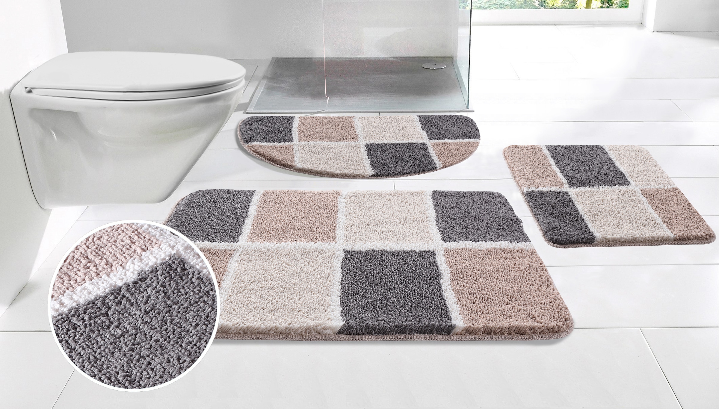 my home Badematte "Anna mit Kachelmuster, Badvorleger, Badezimmer Teppich, günstig online kaufen