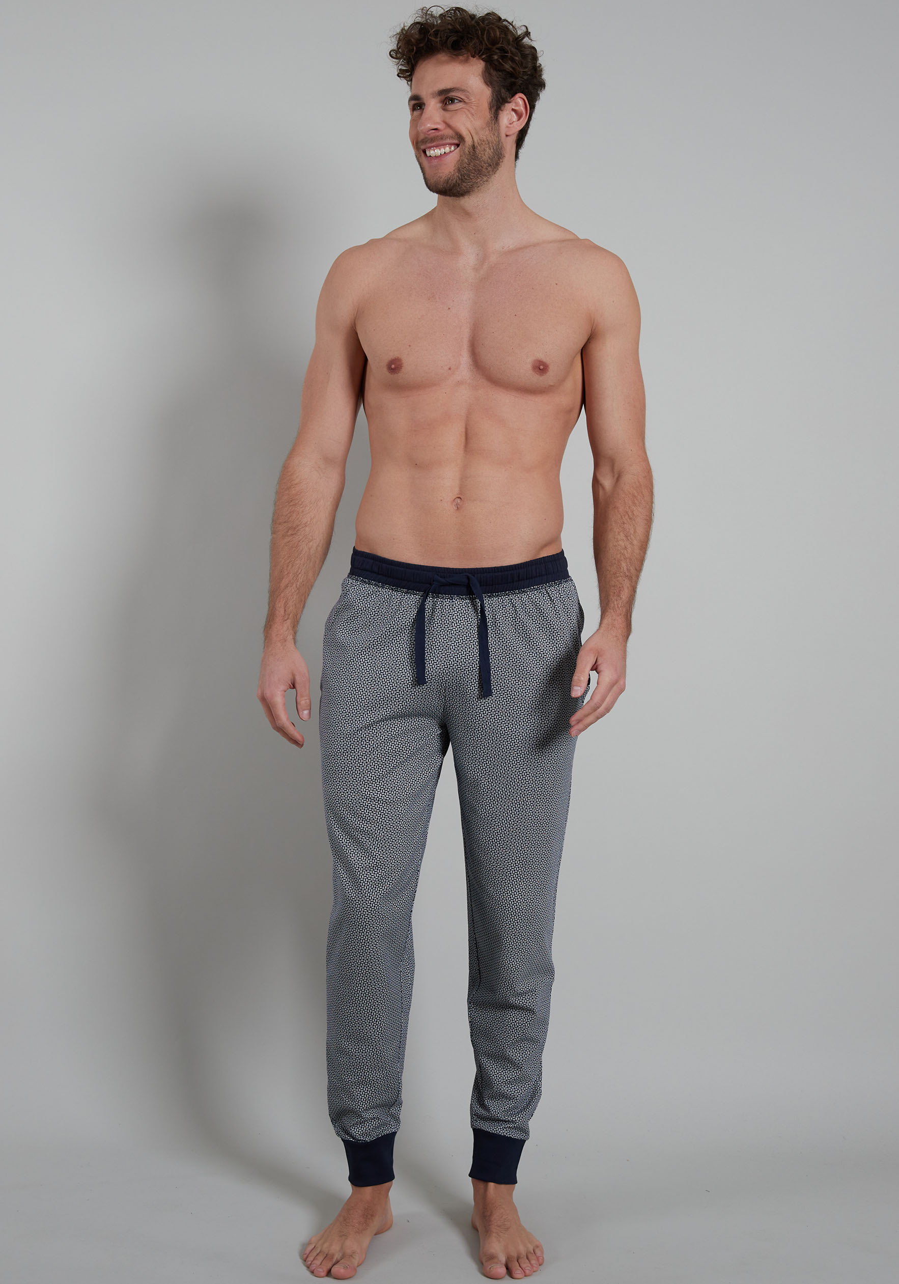 GÖTZBURG Herren Loungehose "Brooklyn", Gr. 52, blau, Single Jersey, Obermaterial: 100% Baumwolle, gemustert, Hosen, Baumwolle, Seitentaschen, bequem,