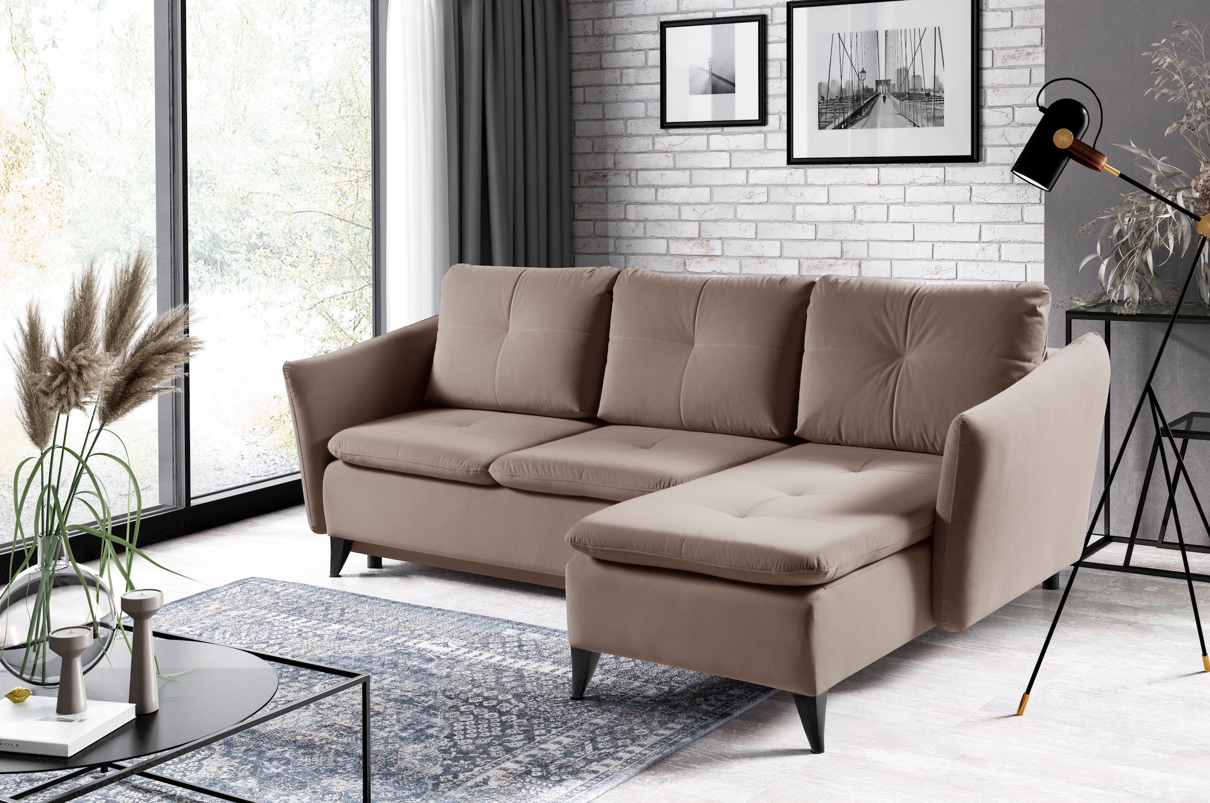 Ecksofa »Vesuv L-Form«, Moderne Eckcouch mit losen Rückenkissen, Sofa mit Schlaffunktion