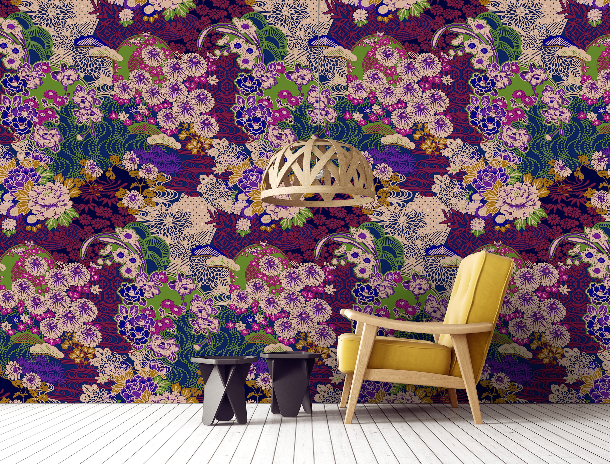 living walls Vliestapete "Japanische Blüten-Tapete Exotische Mustertapete" matt glatt