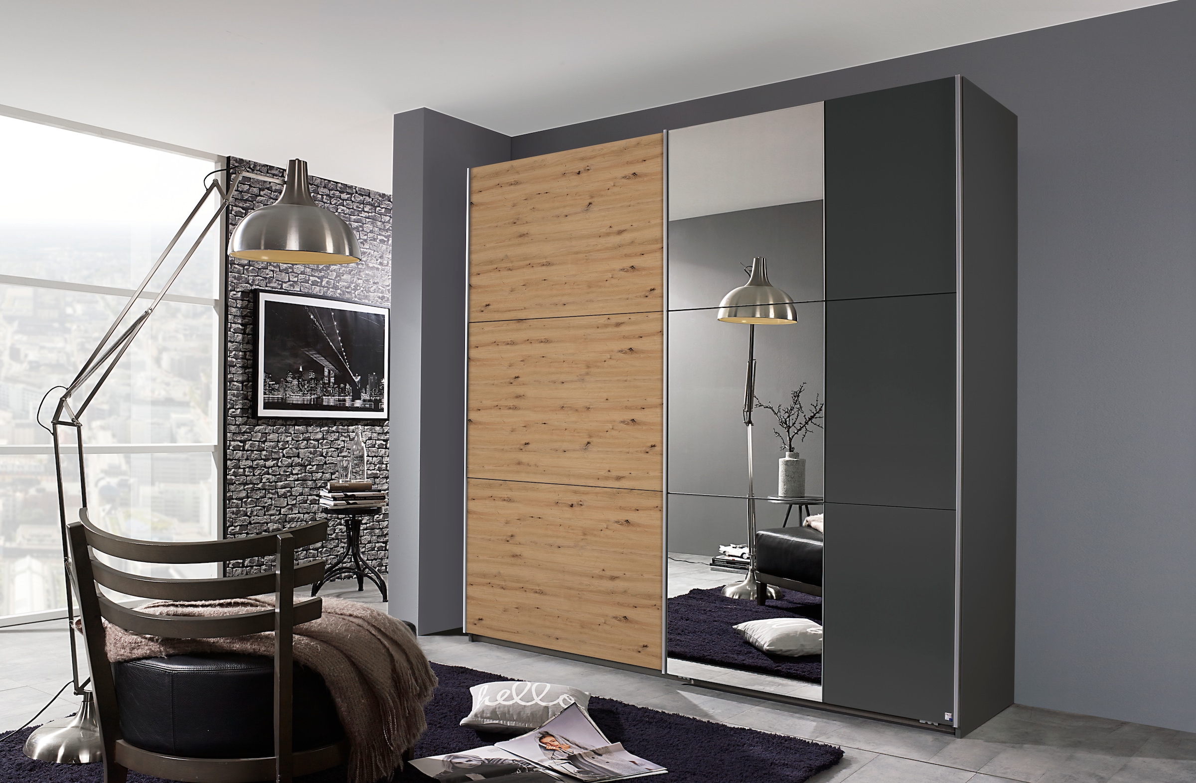 rauch Schwebetürenschrank »Kleiderschrank Garderobe TOPSELLER AURELIO mit 3 Ausstattungsvarianten«, 3 verschiedene Ausstattungsvarianten Griffe aus Metall MADE IN GERMANY