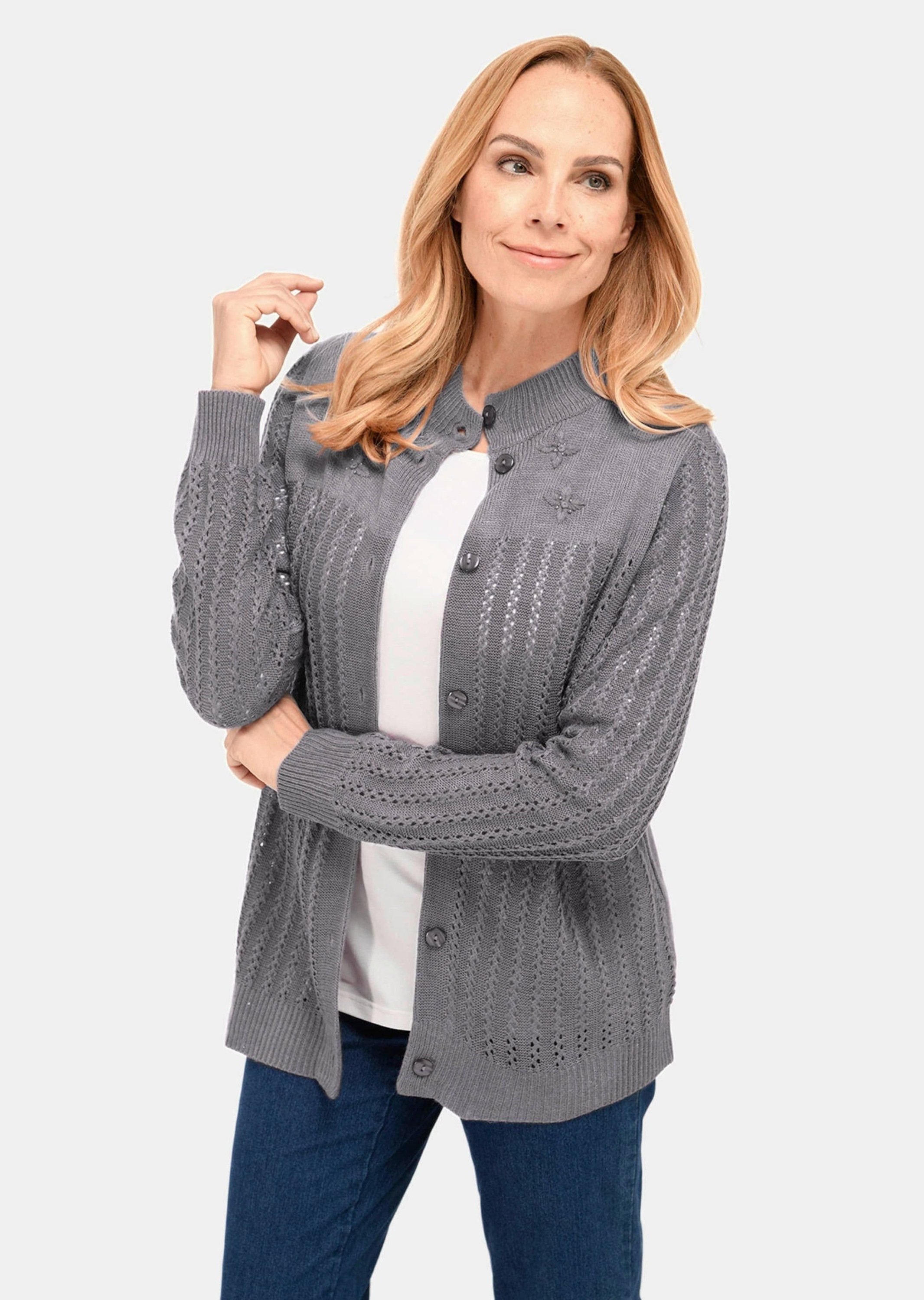 GOLDNER Strickjacke "Ajourstrickjacke" Hübsche Strickblüten mit glänzenden günstig online kaufen