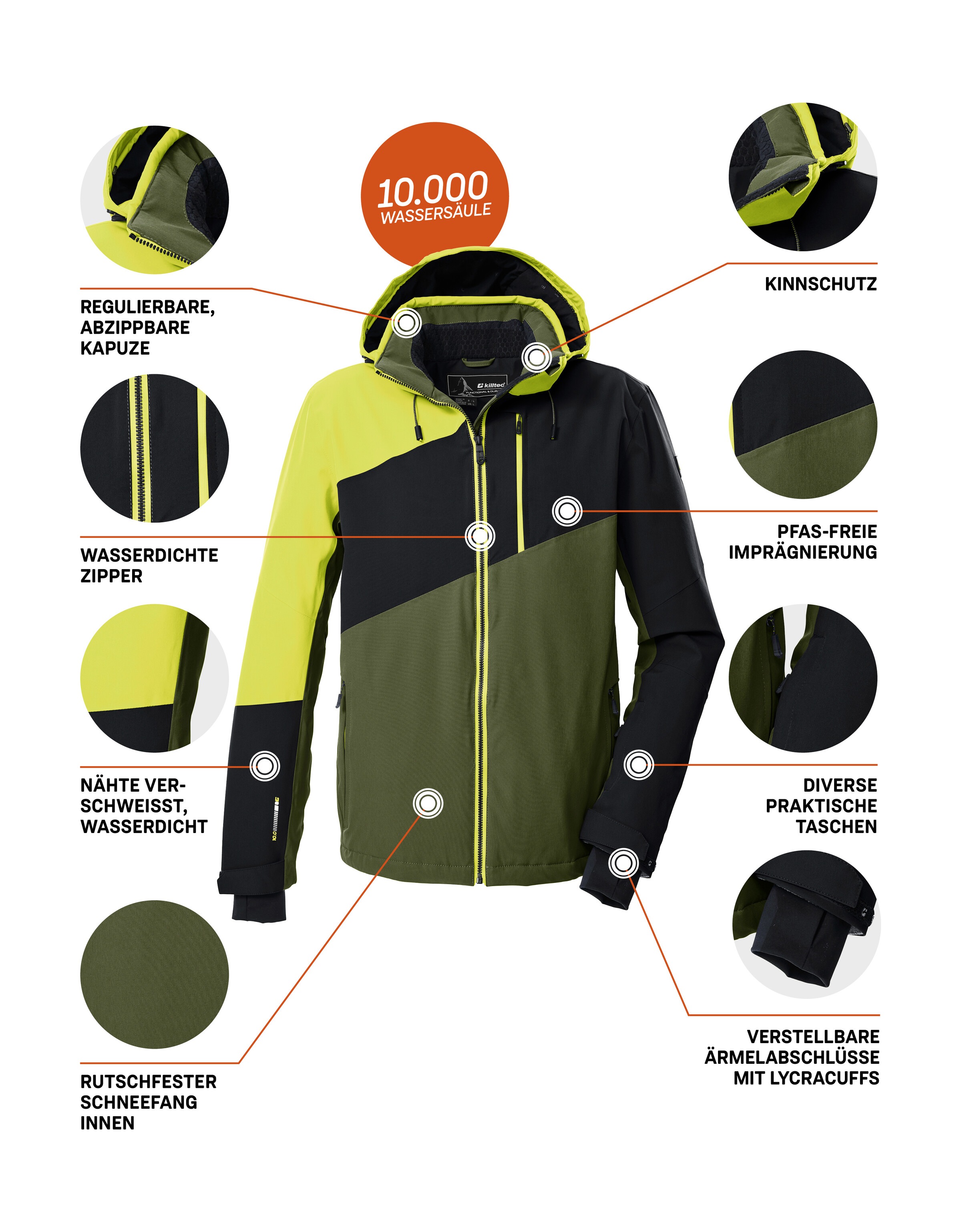 Killtec Skijacke »KSW 32 MN SKI JCKT«, Wasserdichte, atmungsaktive Skijacke mit abnehmbarer Kapuze