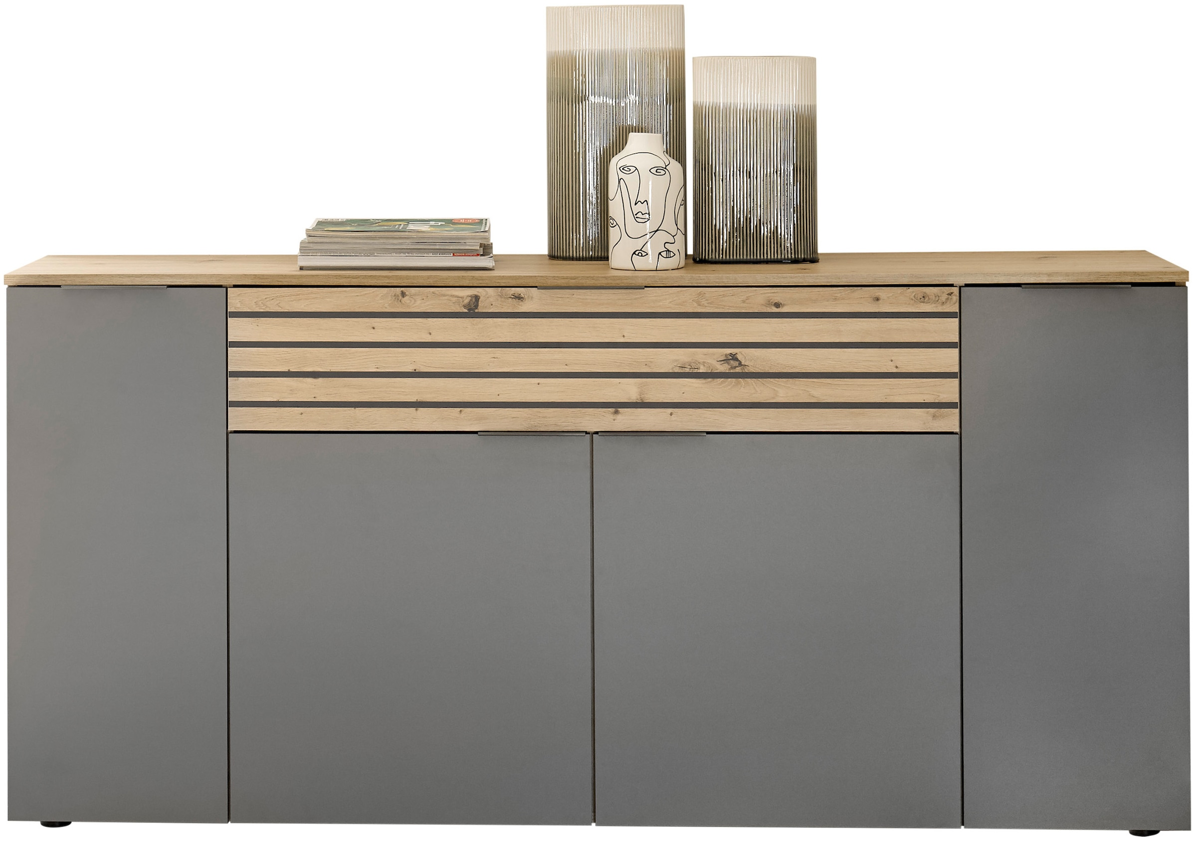 HBZ Sideboard »BZ 5110«, (1 St.), weiß oder Grau, Wohnzimmerschrank mit Absetzungen in Eiche Artisan