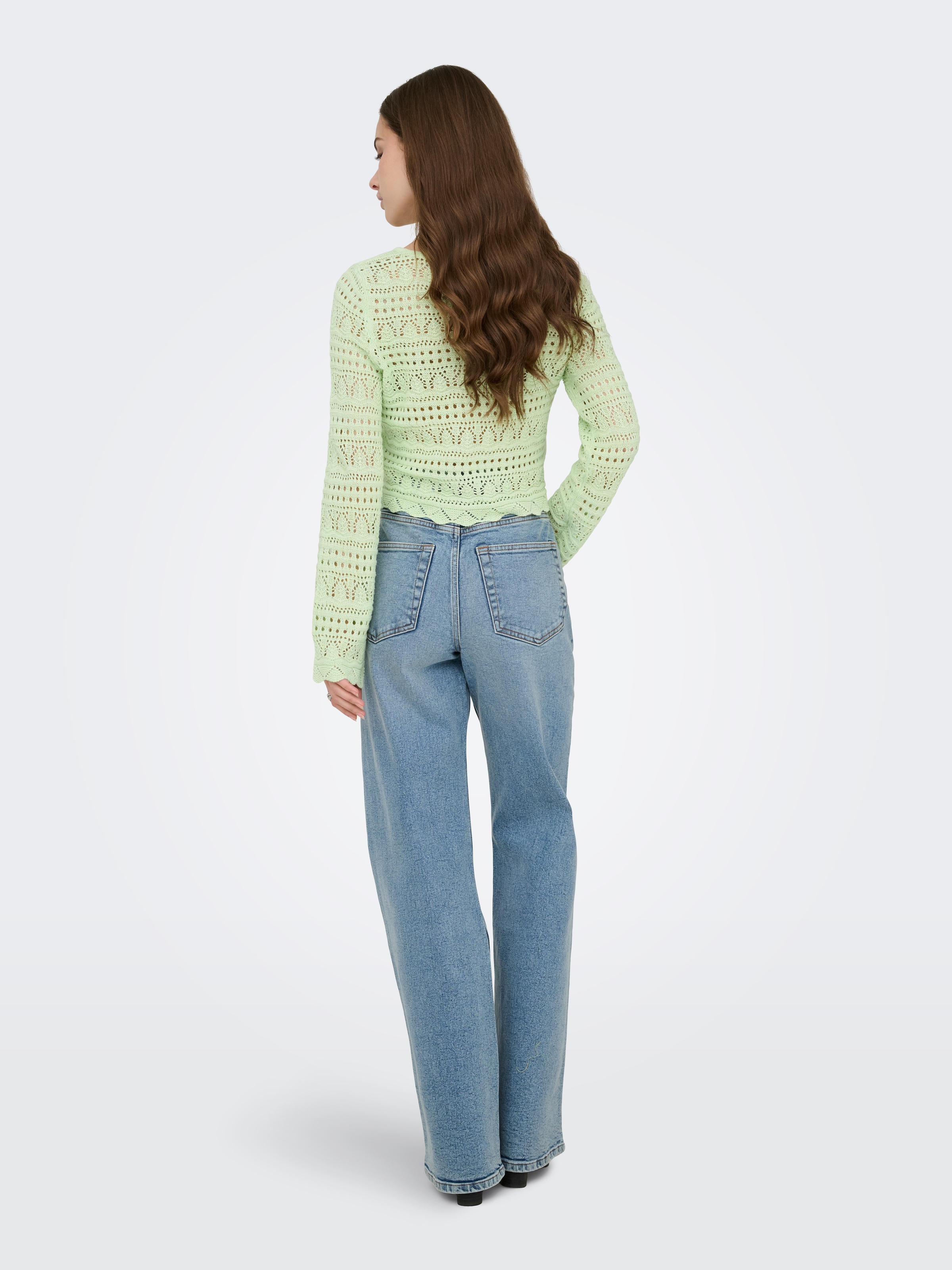 ONLY Strickpullover »ONLELKE LIFE LS PULLOVER KNT NOOS« Lochstickerei, verkürzte Form