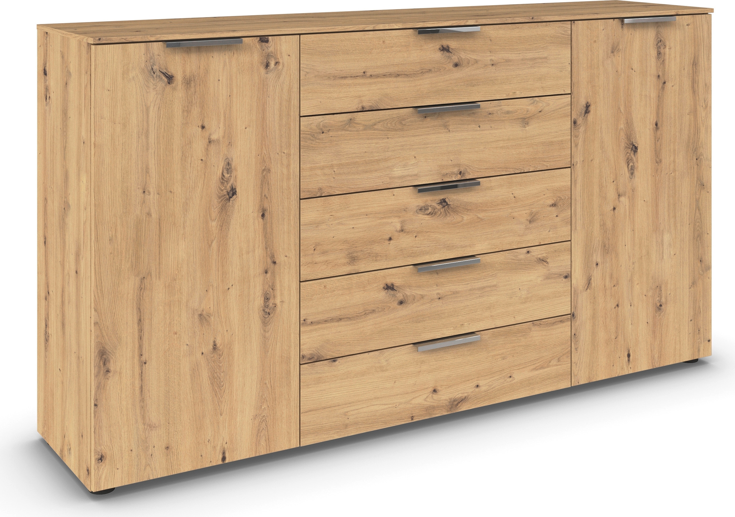 rauch Schubkastenkommode "Flipp Schubladenkommode Wäscheschrank Schrank" Breite 160/180 cm mit 4 Einlegeböden, 2-türig mit 5 Schubladen und Soft-Close-Funktion in zwei Breiten