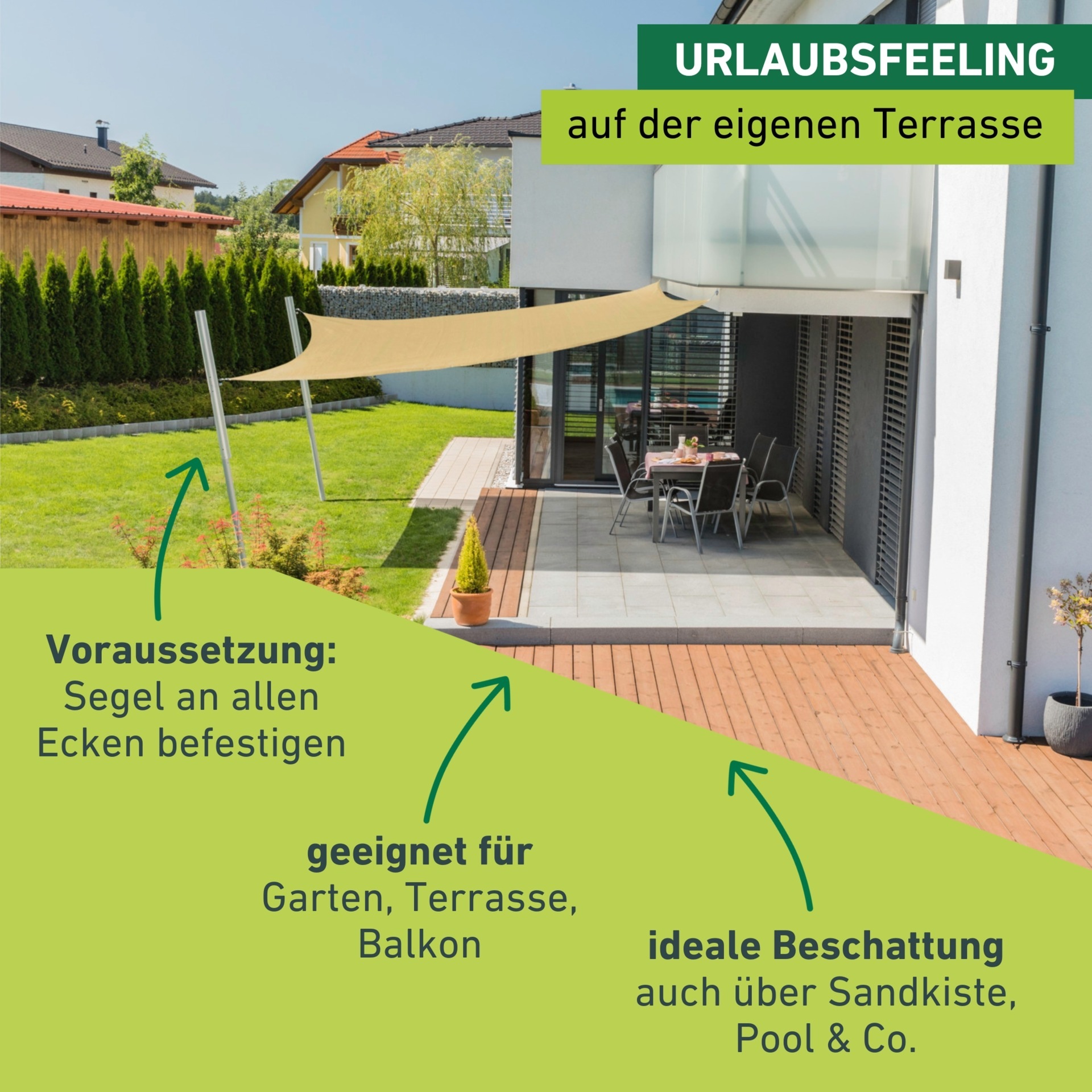 Windhager Sonnensegel »Capri, Quadrat Segel zur Beschattung von Garten, Terrasse, Balkon« Sonnenschutz 4 x 4 m, erhältlich in grau oder champagner