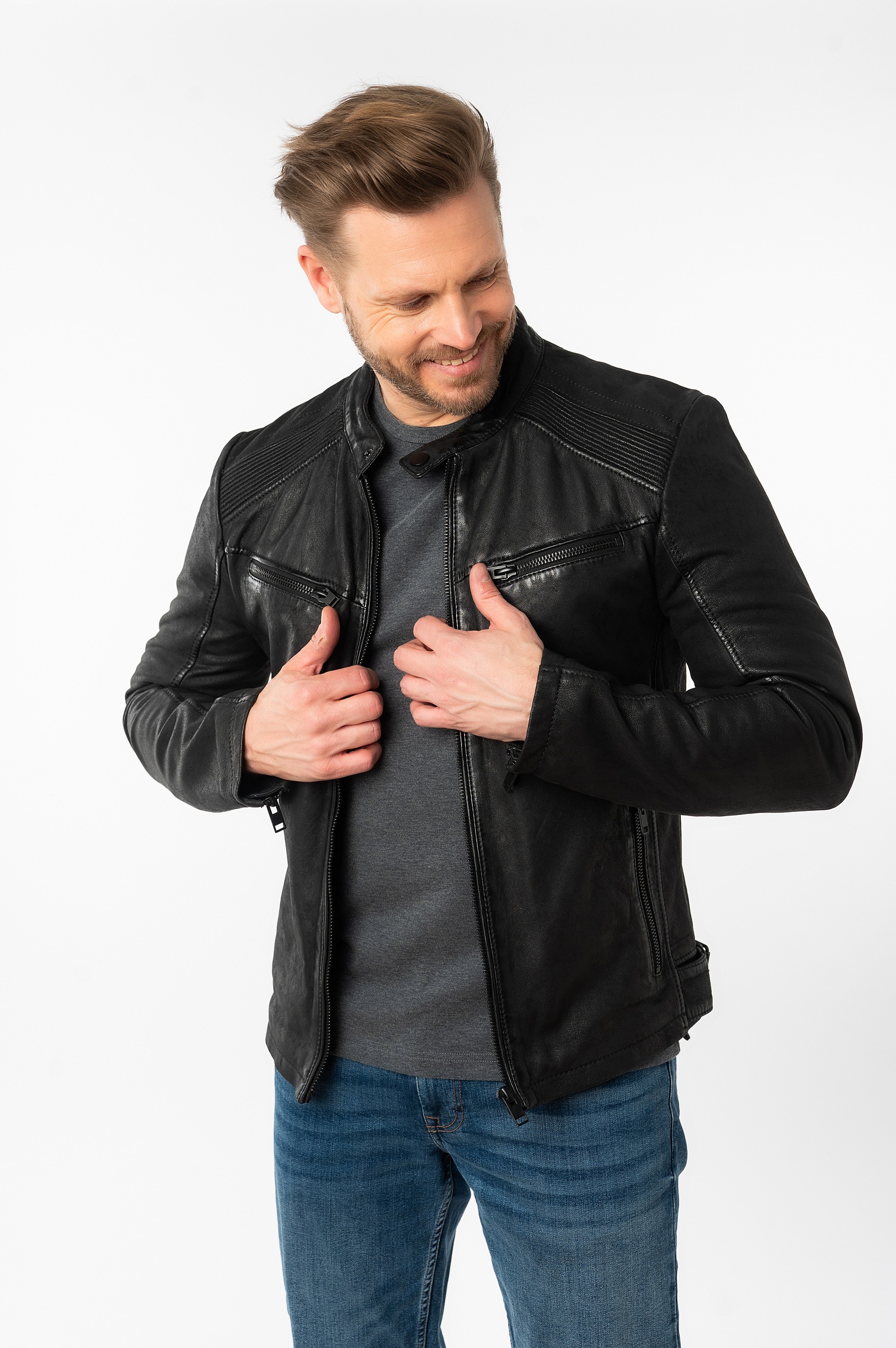 Mauritius Lederjacke "MMTaibo SF" mit Stehkragen und Drucker günstig online kaufen