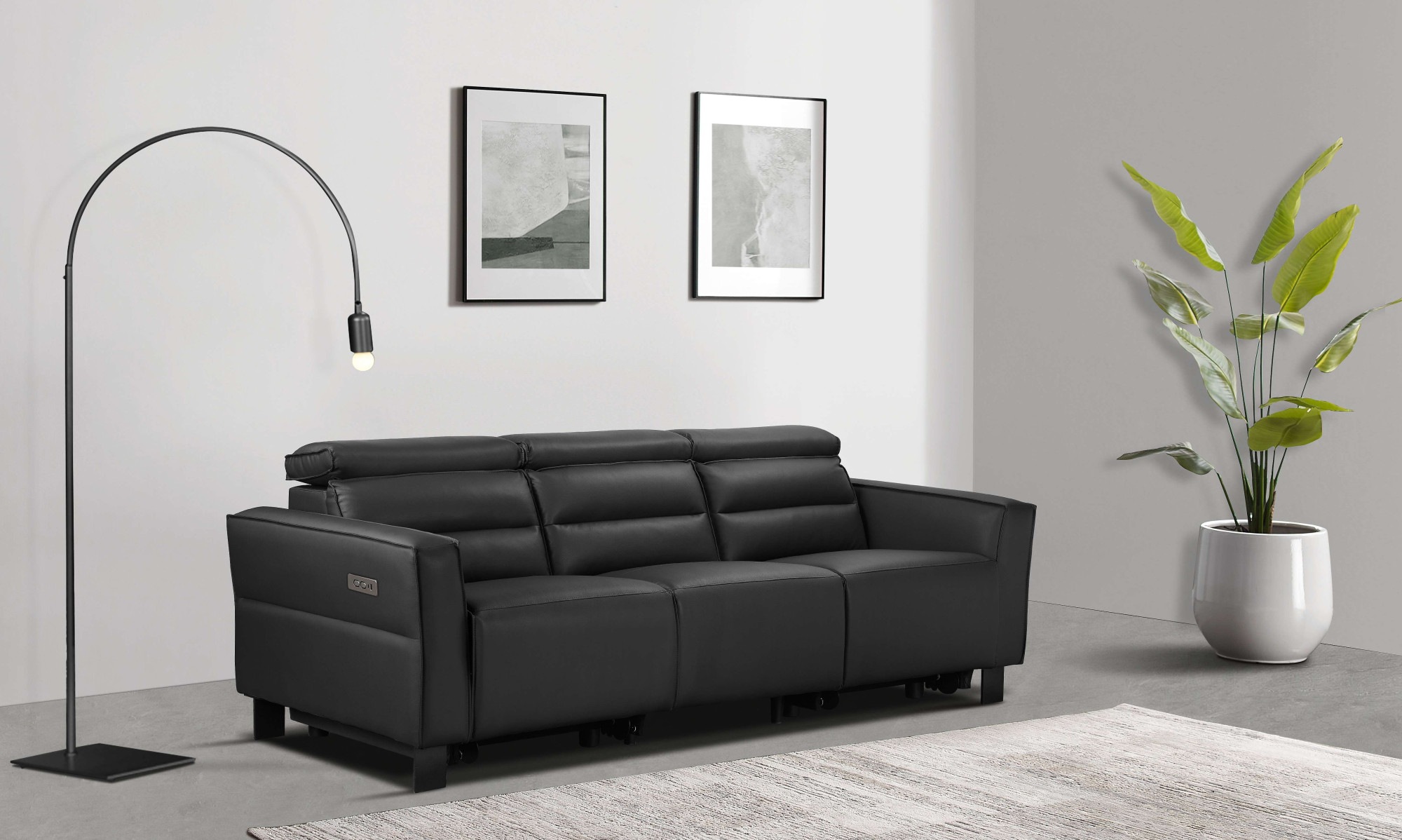 Places of Style 3-Sitzer »Carpari, 224cm, manuelle od. elektrische Relaxfunktion in 2 Sitzen«, mit USB-A/C, Kopfteilverstellung, Echtleder, Kunstleder, Webstoff