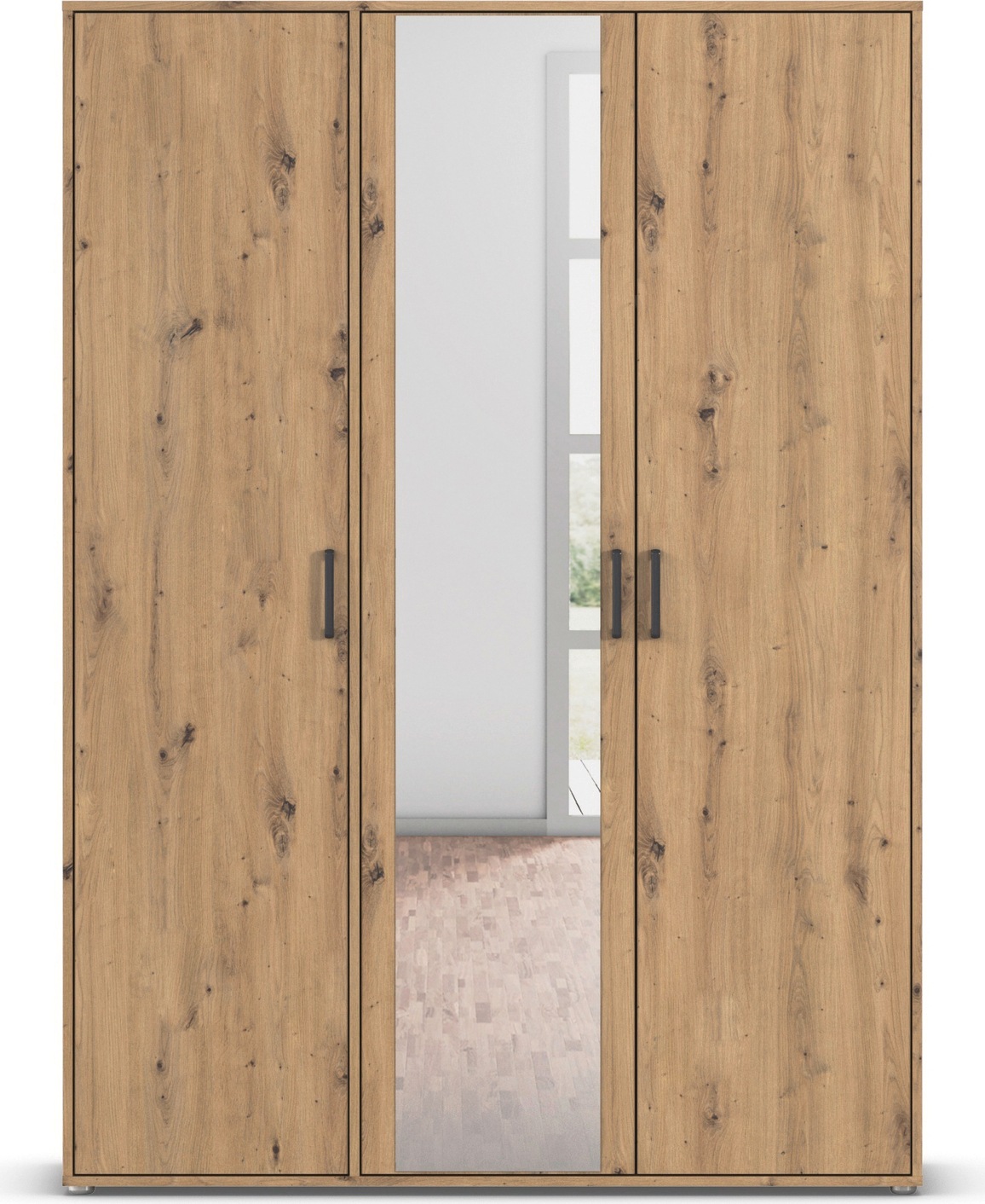 rauch Drehtürenschrank »Kleiderschrank Schrank Garderobe Wäscheschrank VOYAGER« in 3 verschiedenen Ausstattungen BASIC/CLASSIC/PREMIUM,  mit modernen Griffen in Graumetallic und Spiegel