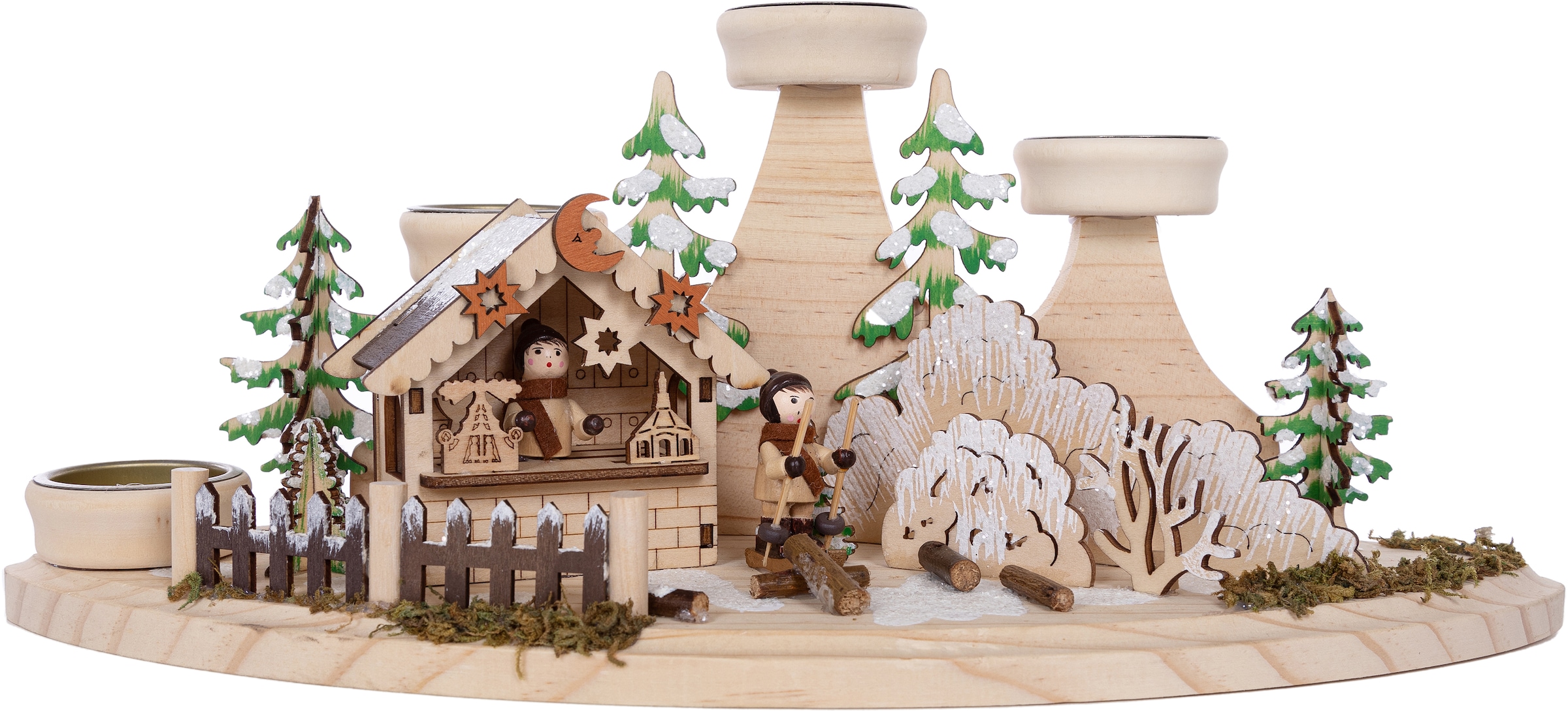 Myflair Möbel & Accessoires Teelichthalter »Weihnachtsdeko«, (1 St.), Winterlandschaft aus Holz