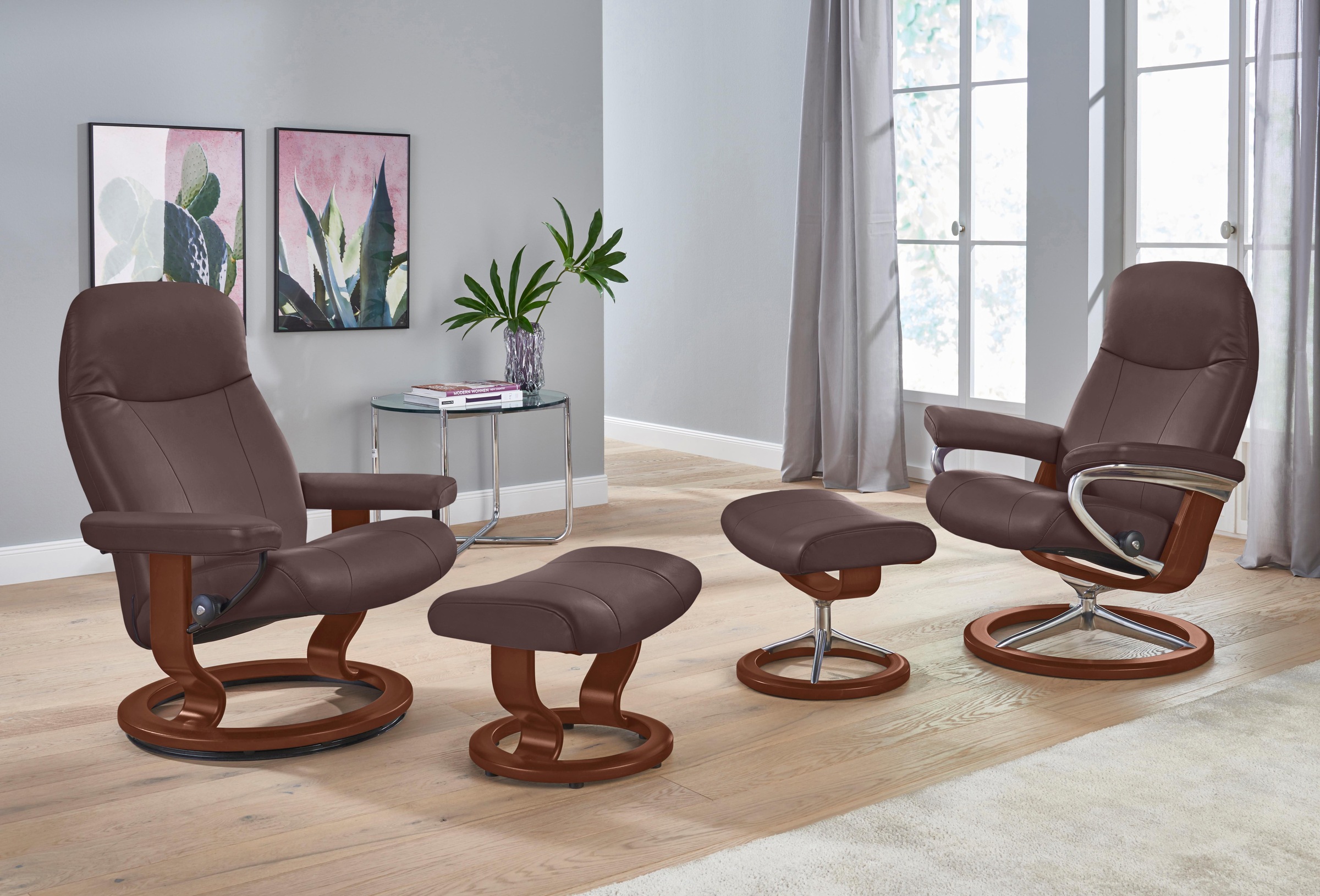 Stressless® Relaxsessel mit Relaxsessel Base, M, bestellen (Set, mit Hocker, Braun Hocker), BAUR Gestell mit Größe | Classic »Garda«