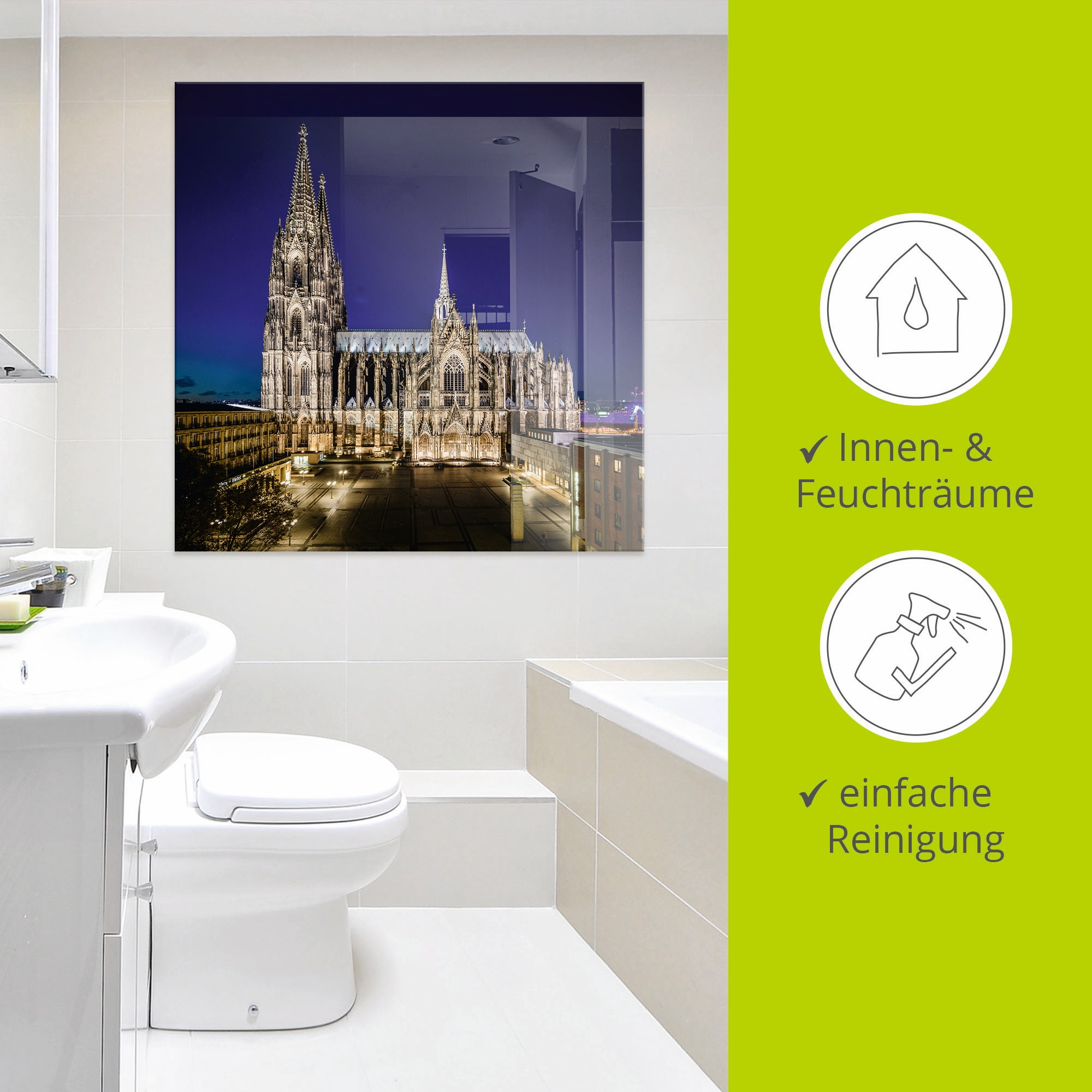 Artland Glasbild »Kölner Dom am Abend«, Gebäude, (1 St.), in verschiedenen Größen