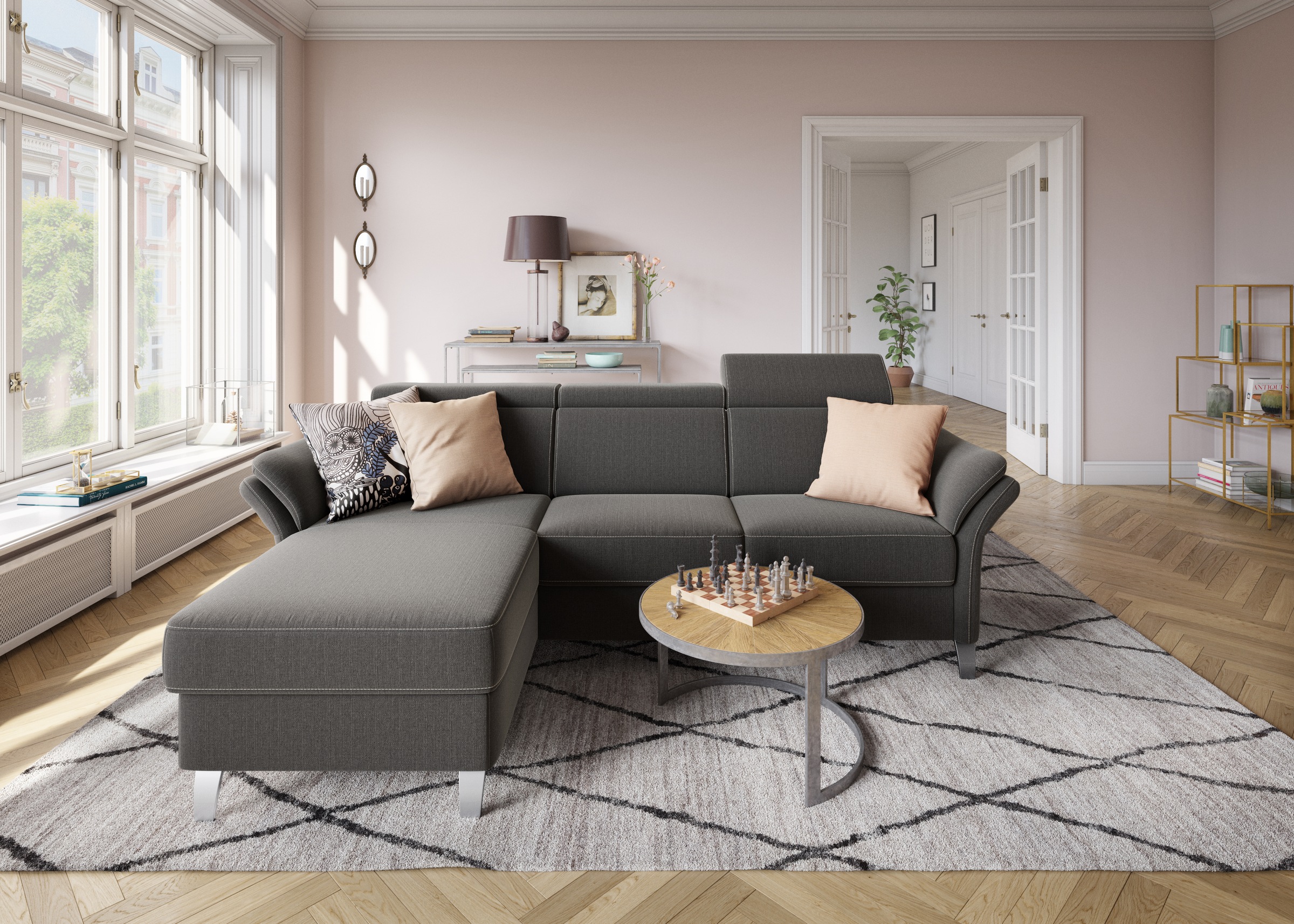 sit&more Ecksofa »Vincenzo L-Form«, inklusive Kopfteilverstellung, wahlweise mit Bettfunktion, Bettkasten