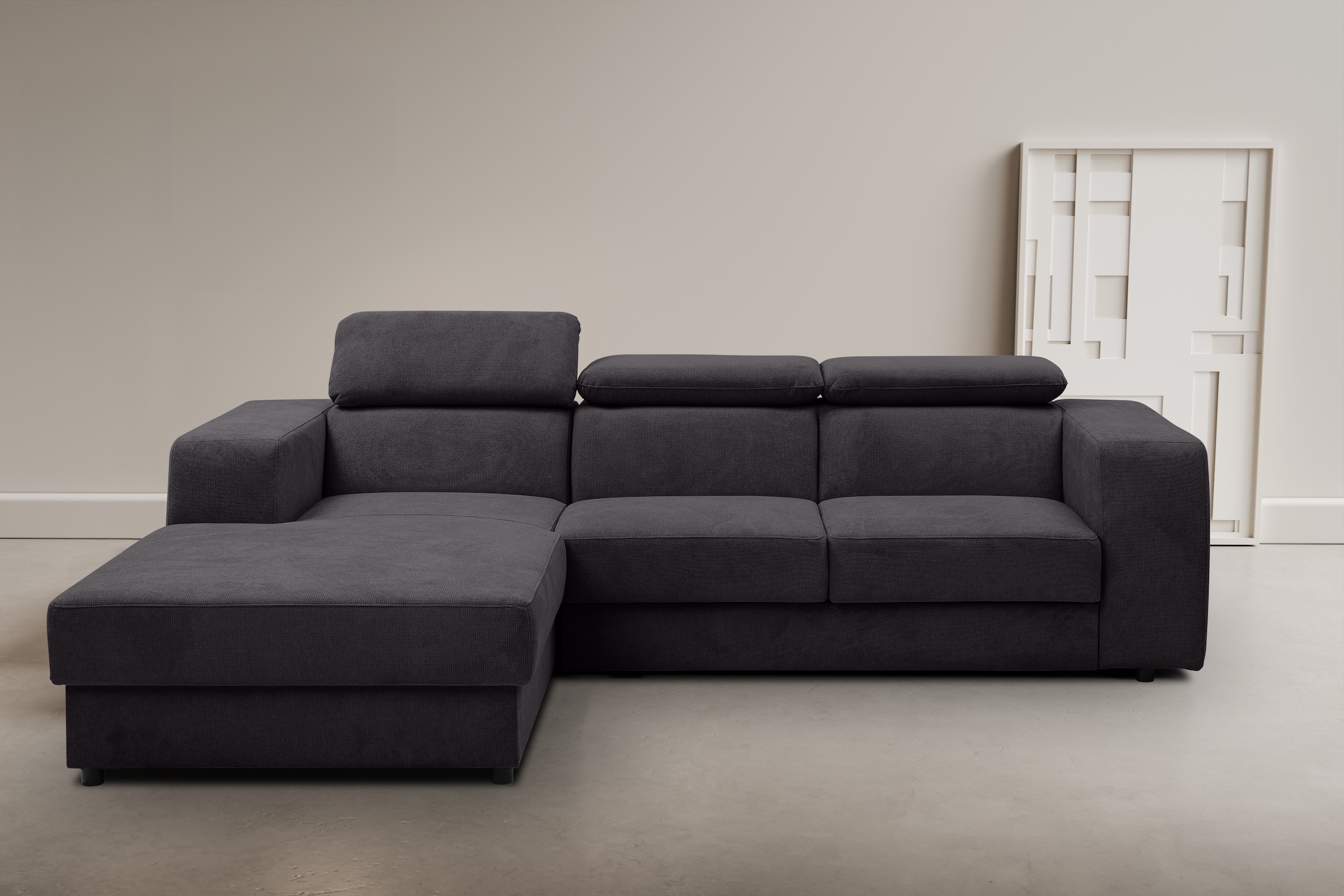 WERK2 Ecksofa "Cherry 270 x 192 cm modern und bequem" Luxus-Microfaser Chenille, L-Form, XXL, Schlaffunktion, Bettkasten