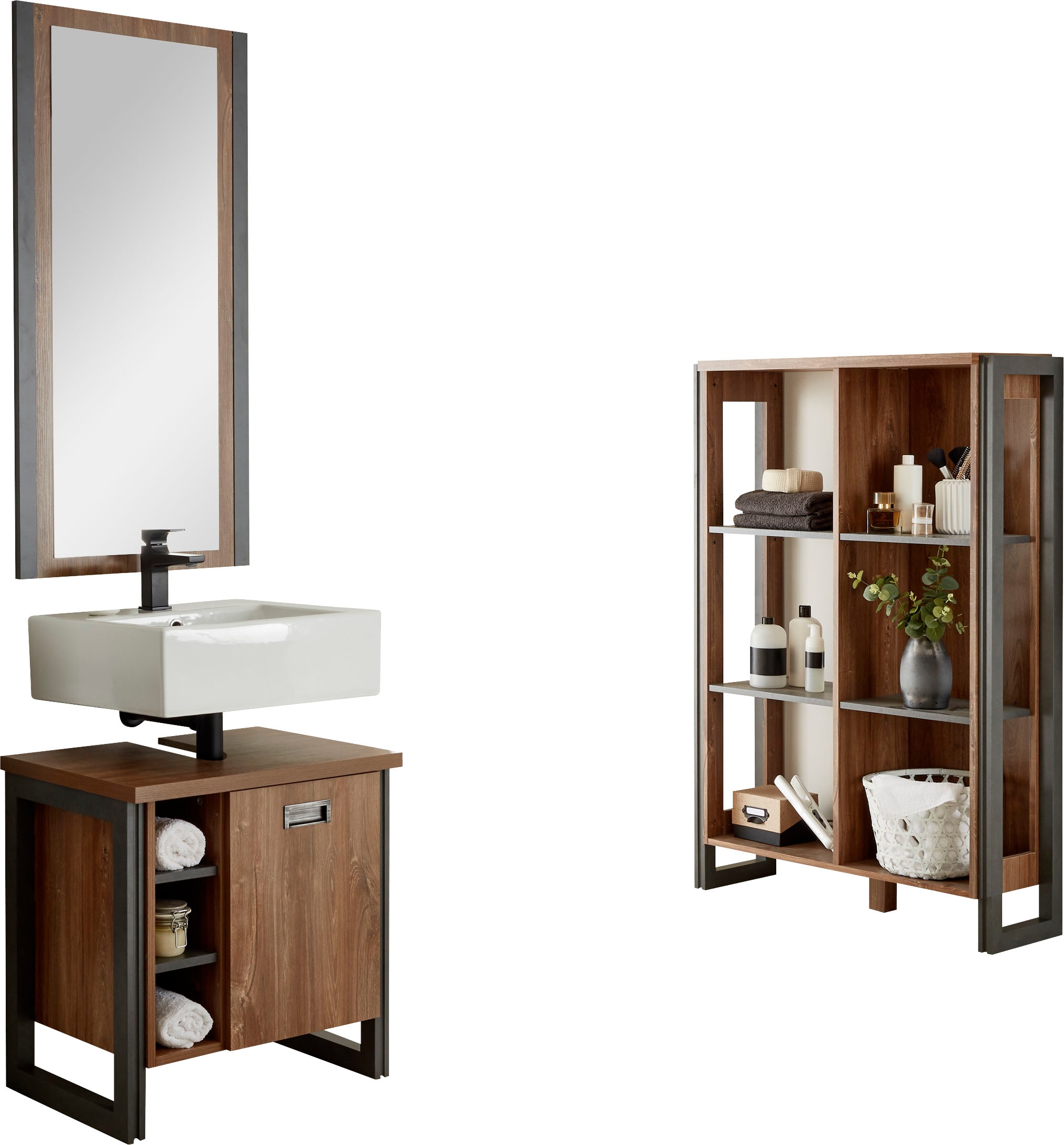 Home affaire Badmöbel-Set "Detroit, Bad im Industrialdesign, 3-teiliges Bad günstig online kaufen