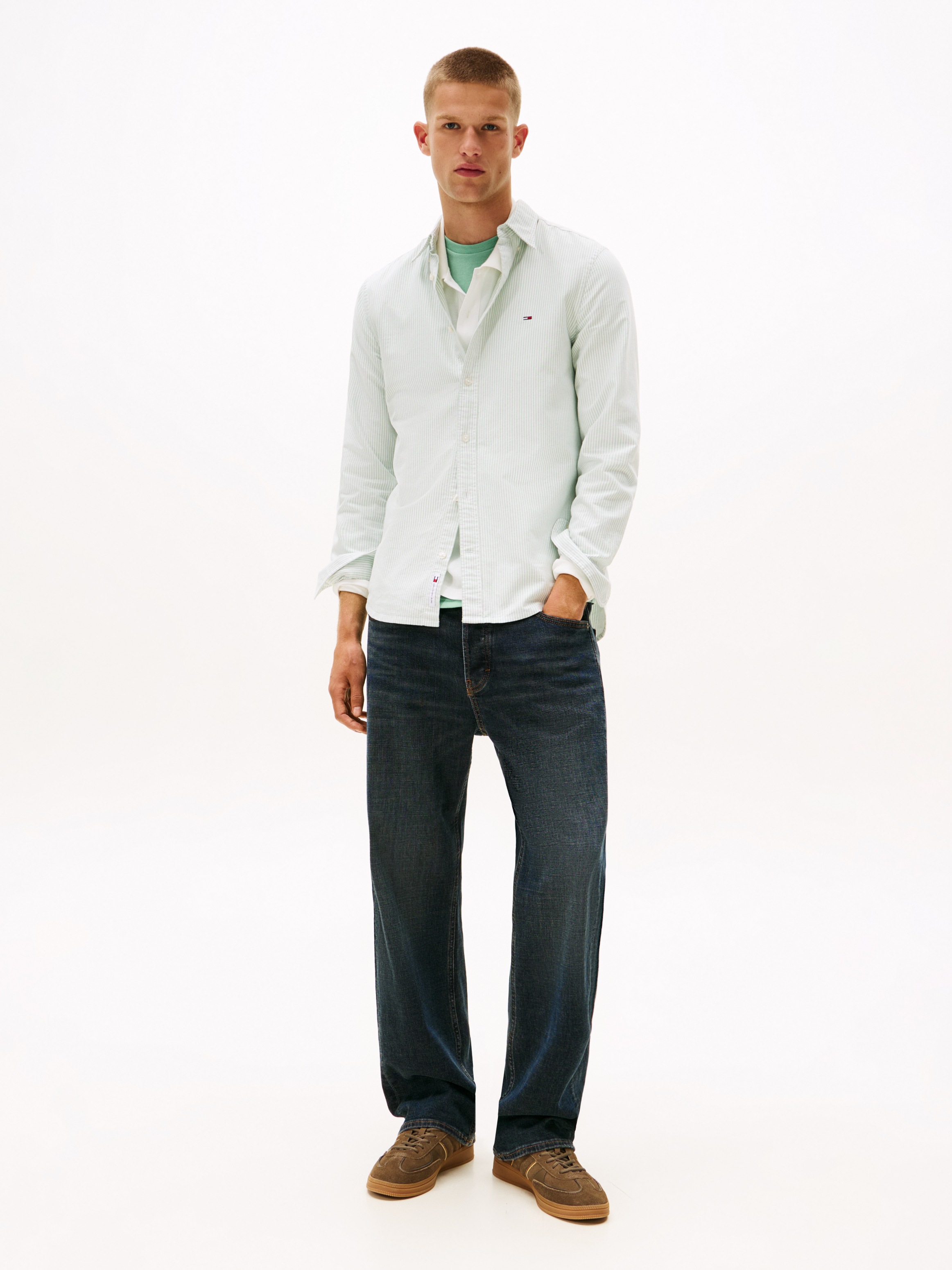 Thumbnail - Tommy Jeans Langarmhemd "TJM SLIM STRIPE OXFORD SHIRT EXT" Mit Button-Down-Kragen