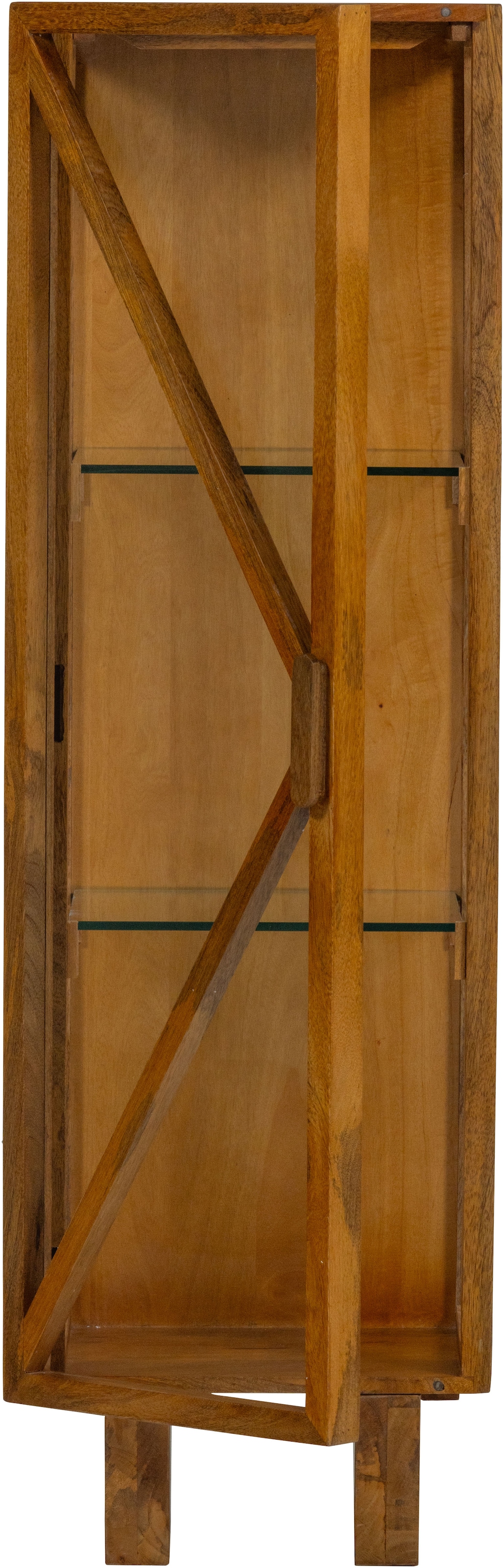 WOOOD Vitrine "Kella Mangoholz mit Glastüren und Glaseinlegeböden 40 x 39 x 137 cm" Tragkraft 5–7 kg pro Glasboden, Wandbefestigung empfohlen