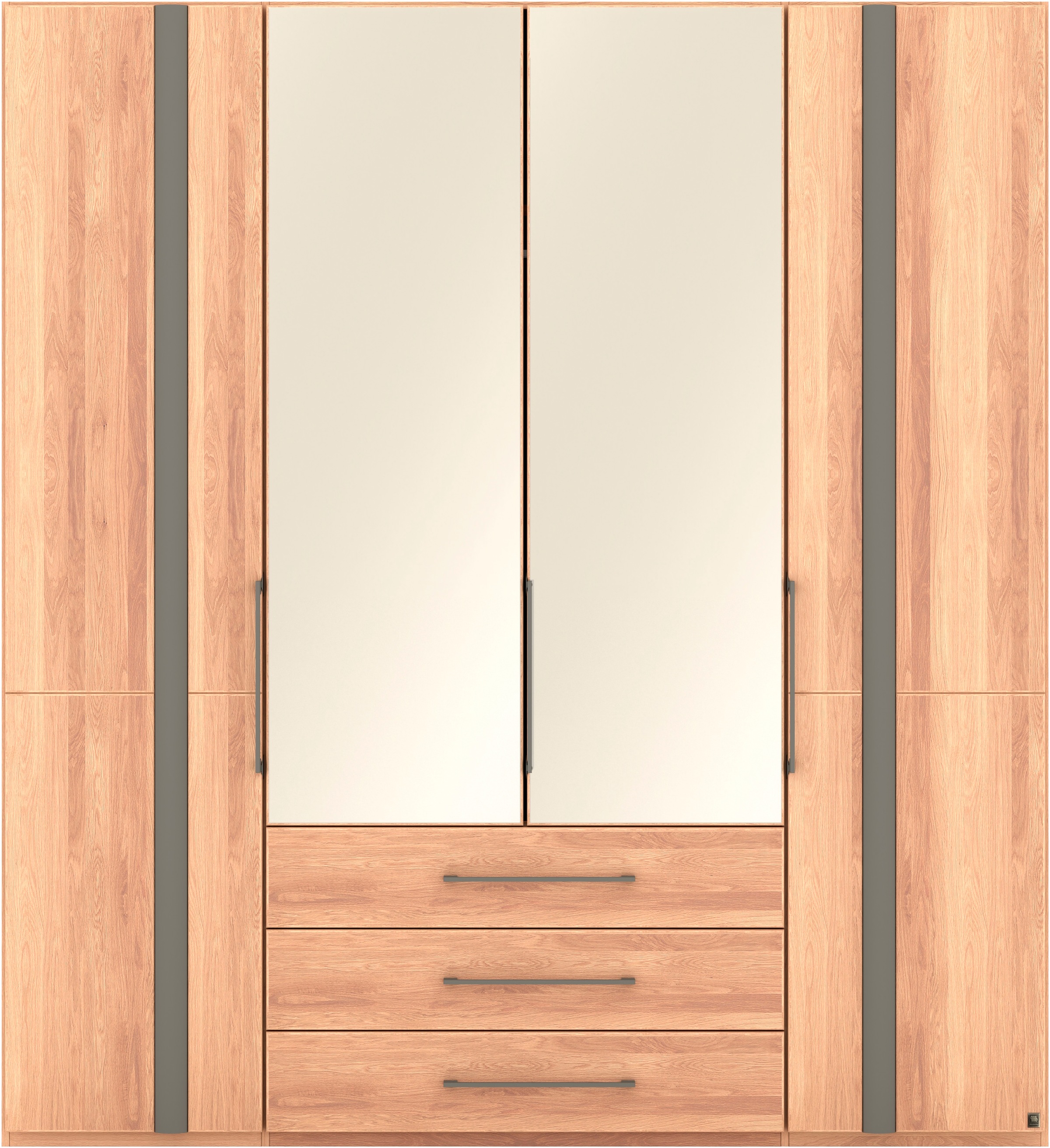 Musterring Drehtürenschrank »Sorrent, Kleiderschrank, teilmassiv Eiche« mit Türdämpfern, mit Schubladen, extra Böden, MADE IN GERMANY,  Türen in Eiche massiv und als Parsol-Bronze-Spiegel, mit Schubkästen