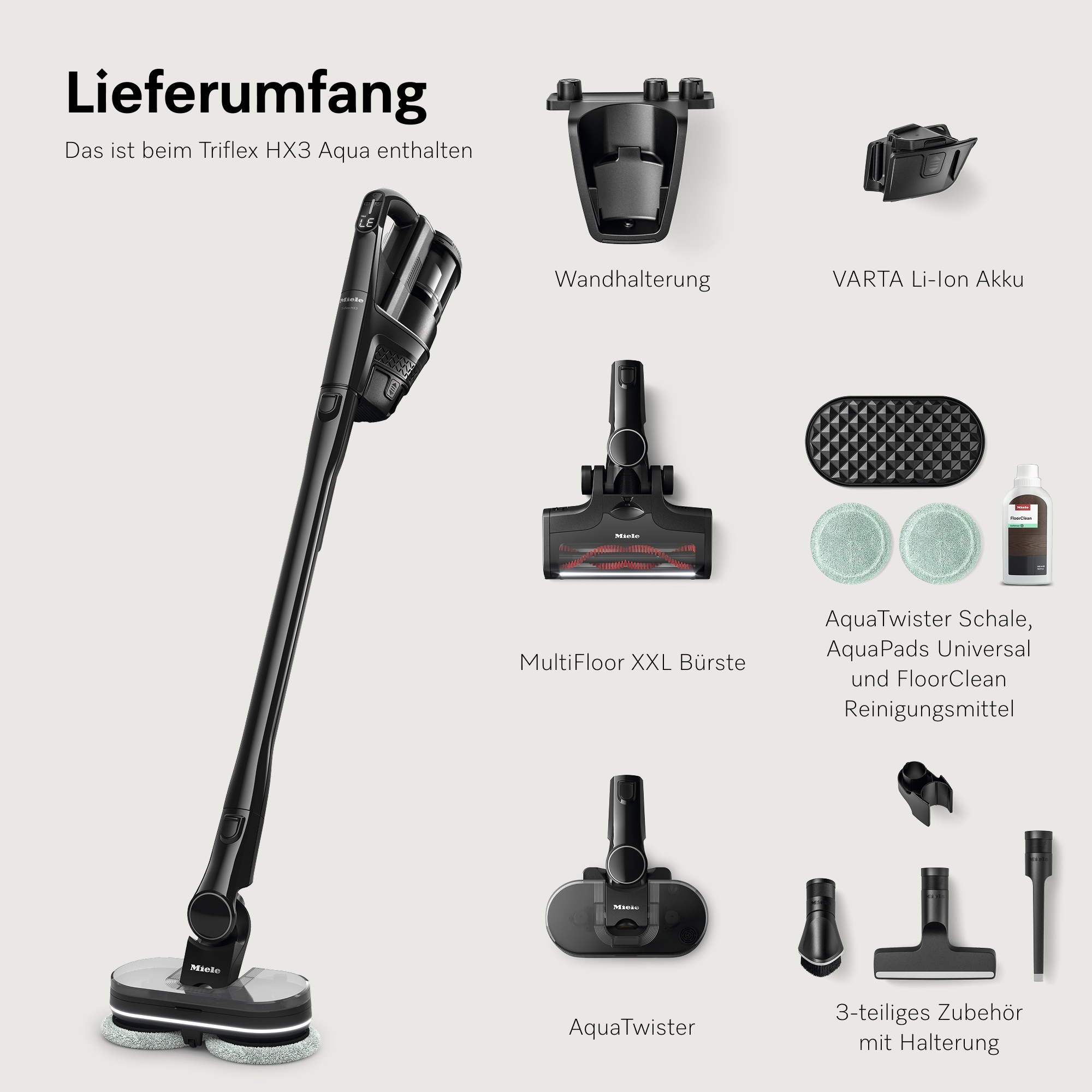 Miele Obsidianschwarz Akku-Hand-Und Stielstaubsauger "Triflex Hx3 Aqua" von Baur - Image 3