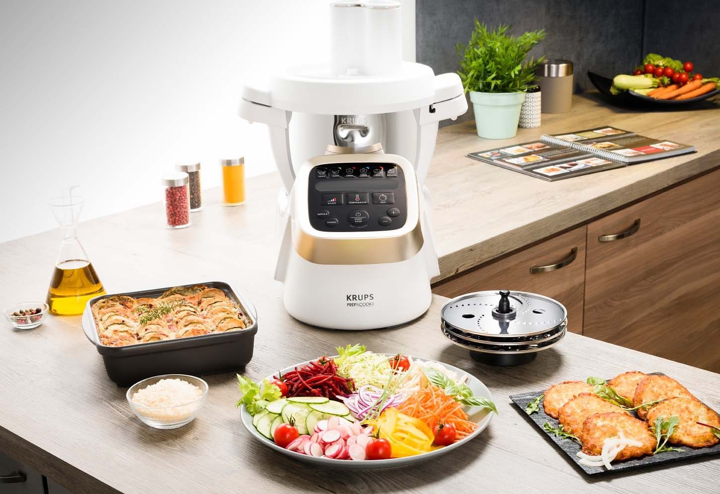Krups Schnitzelwerk »Prep und Cook Shred & Slice«, für Krups Prep&Cook HP5031, 5 Schneidefunktionen, Metallic, XF551D