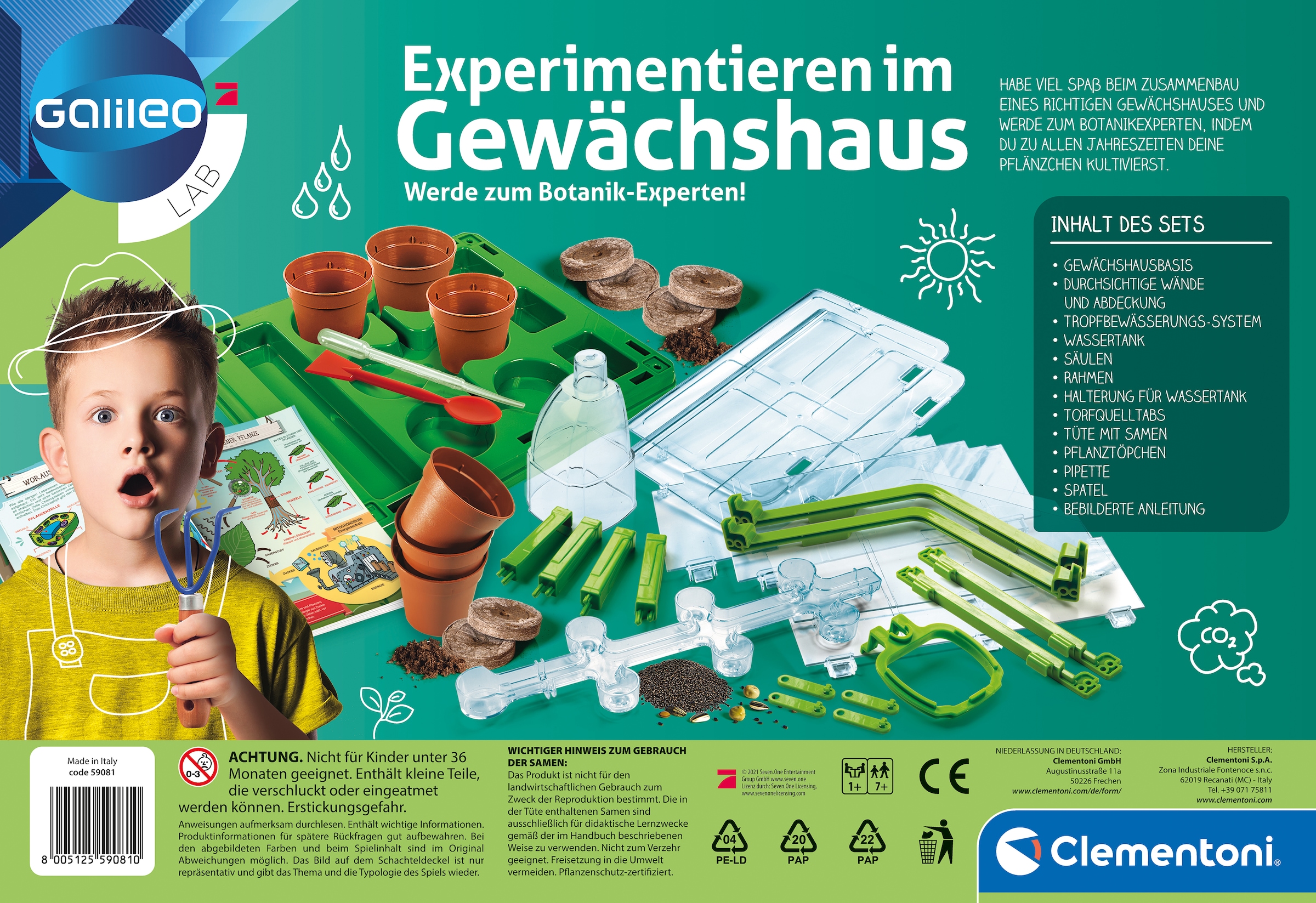 Clementoni® Experimentierkasten »Galileo, Experimentieren im Gewächshaus«, Made in Europe