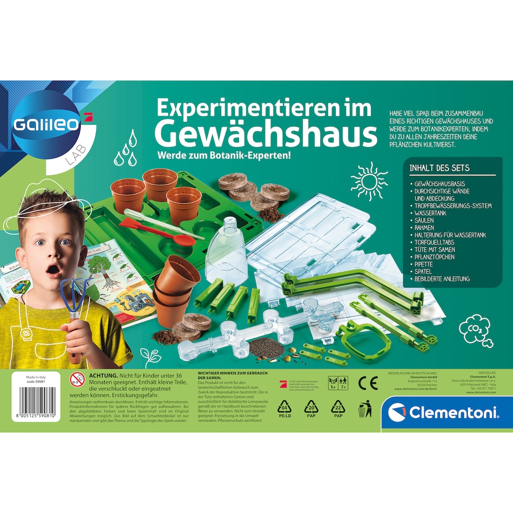 Clementoni® Experimentierkasten »Galileo, Experimentieren im Gewächshaus«