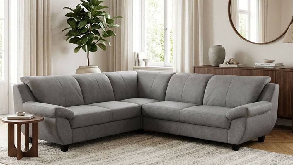 OTTO home Ecksofa "Sillkeborg 251 x 251 cm, formschönes Sofa mit dunklen Füßen" mit Schlaffunktion, L-Form, aus Pet Friendly Bezug