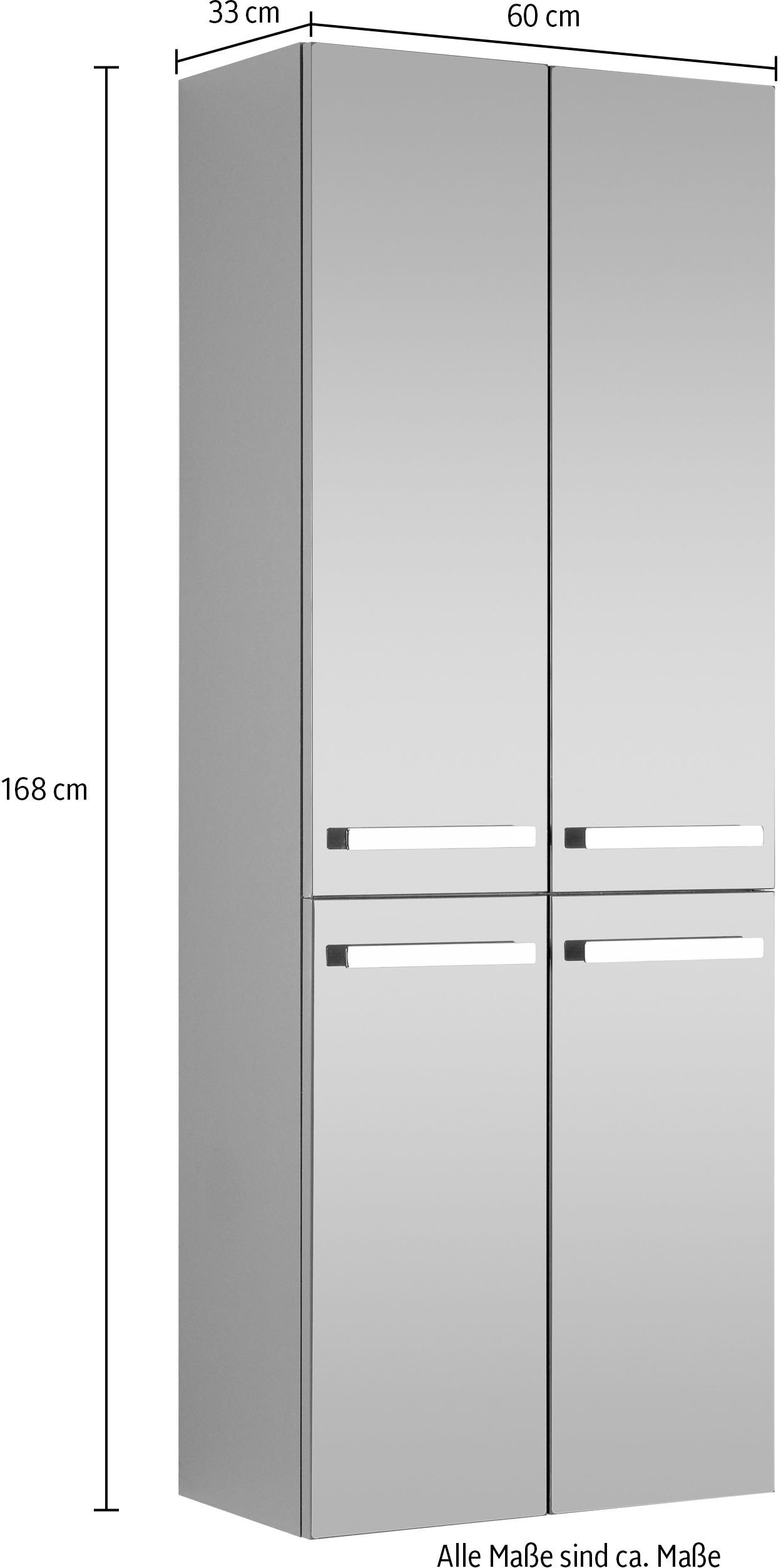 Saphir Hochschrank »Serie 4005 Badschrank 60 cm breit, mit 4 Türen, 4 Glas-Einlegeböden«, Badezimmer-Hochschrank inkl. Türdämpfer, 168 cm hoch, 33 cm tief