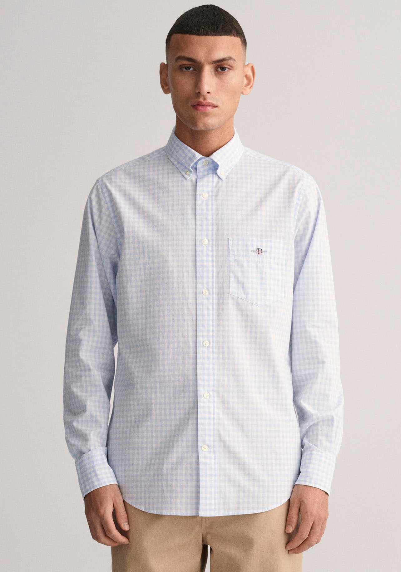 Gant Langarmhemd "REG POPLIN GINGHAM SHIRT", mit Logostickerei auf der Brust