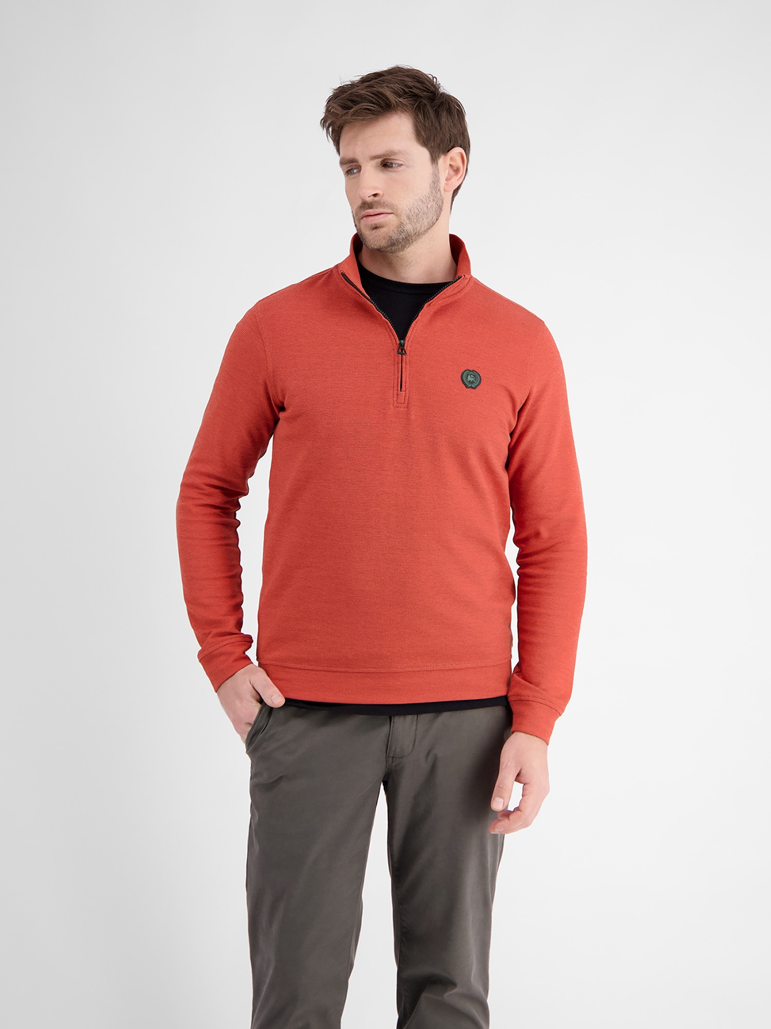 LERROS Herren Troyer Pullover - Jägergrün, 100% Baumwolle, Mock Zip, Feiner Jaquardstrick