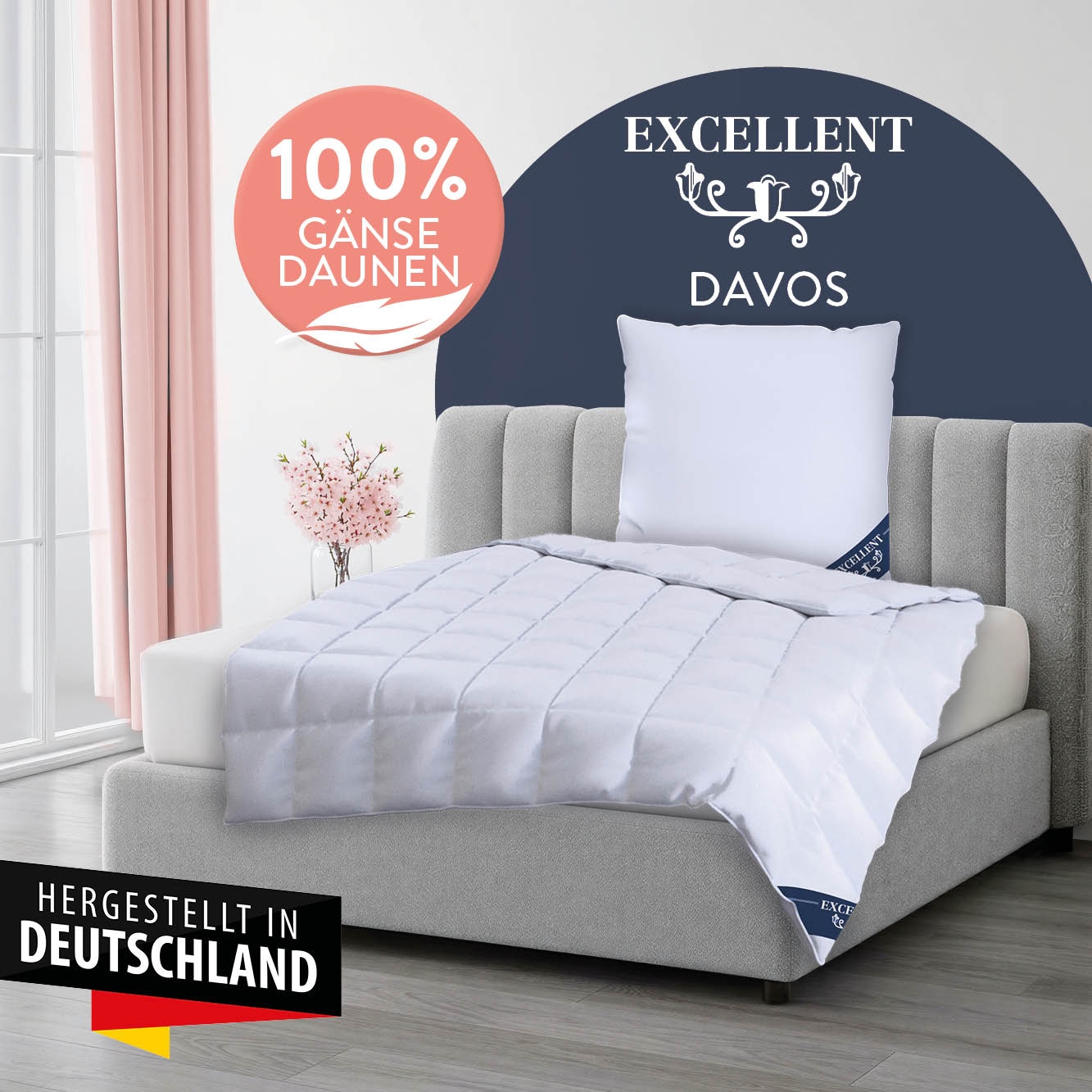 Excellent Gänsedaunenbettdecke "Davos, Bettdecken für Sommer und Winter, Decke, 100% Gänsedaune" leicht Füllung 100% Gänsedaunen 1 Stk. tlg. Bettdecke 135x200 cm, 155x220cm und weitere Größen, Made in Germany