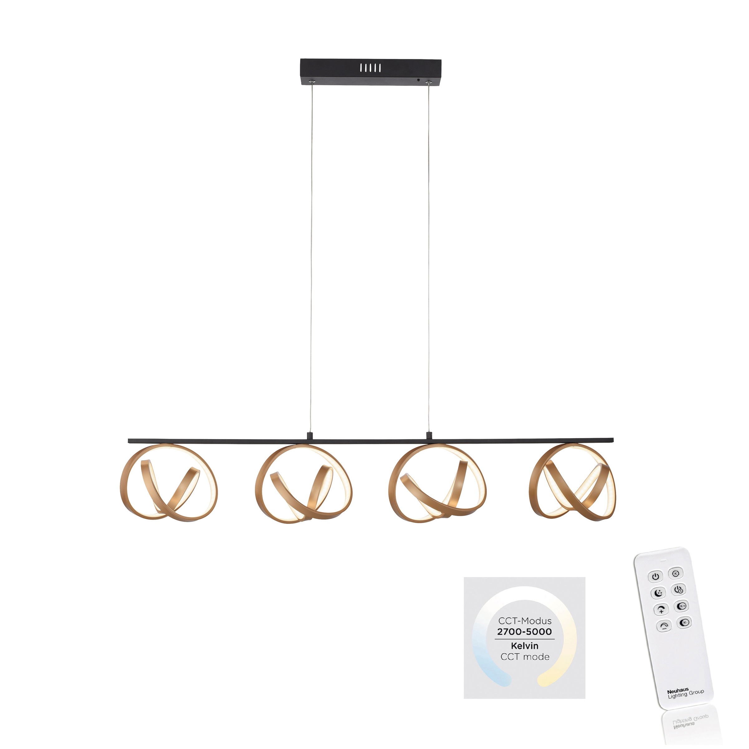 Paul Neuhaus Pendelleuchte »LOOP«, 4 flammig, Leuchtmittel LED-Board | LED fest integriert, LED, CCT - über Fernbedienung, dimmbar, Infrarot inkl., Memory