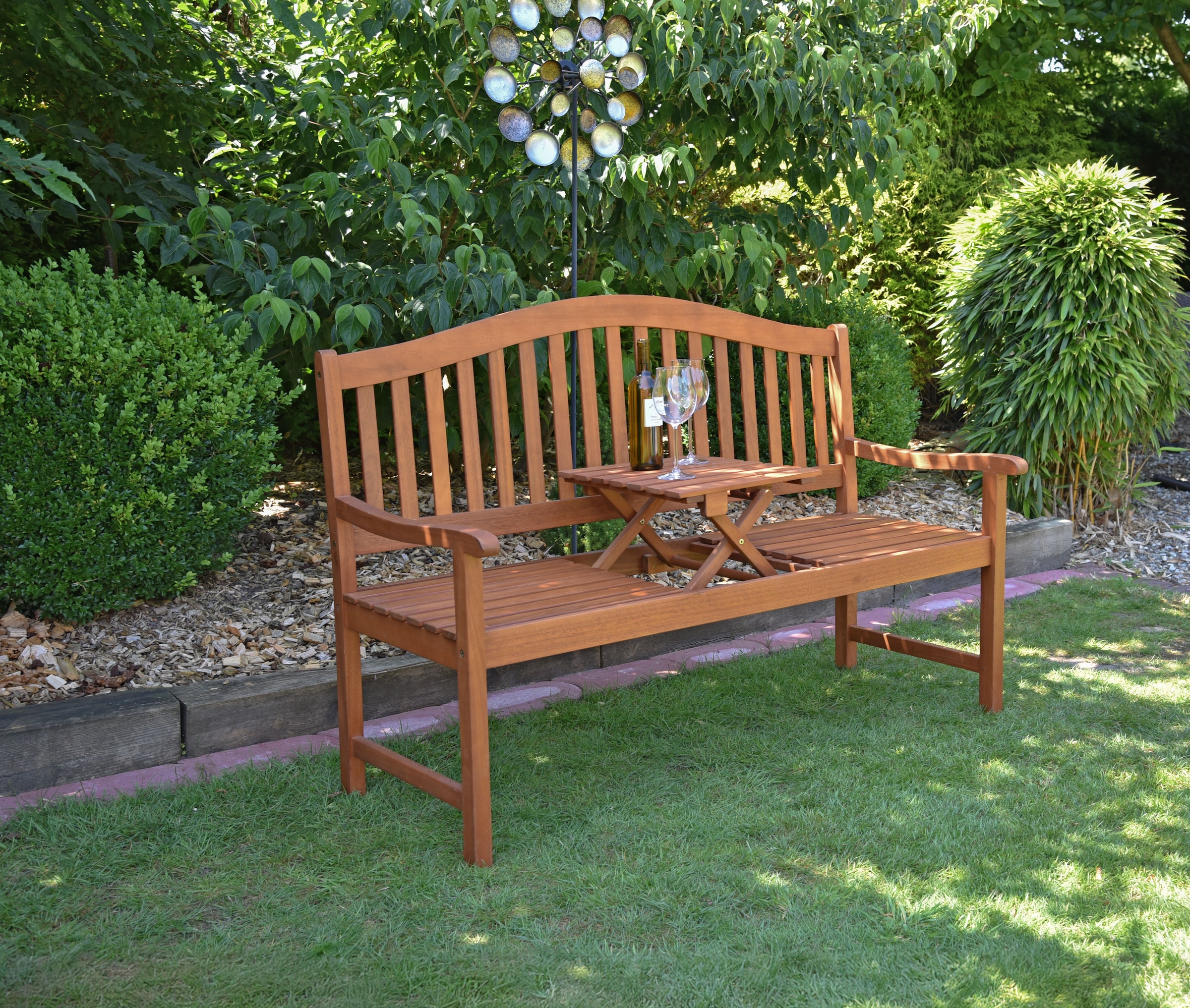 Garden Pleasure Gartenbank »PHUKET«, mit hochklappbarem Tisch, BxTxH: 150x63x105 cm