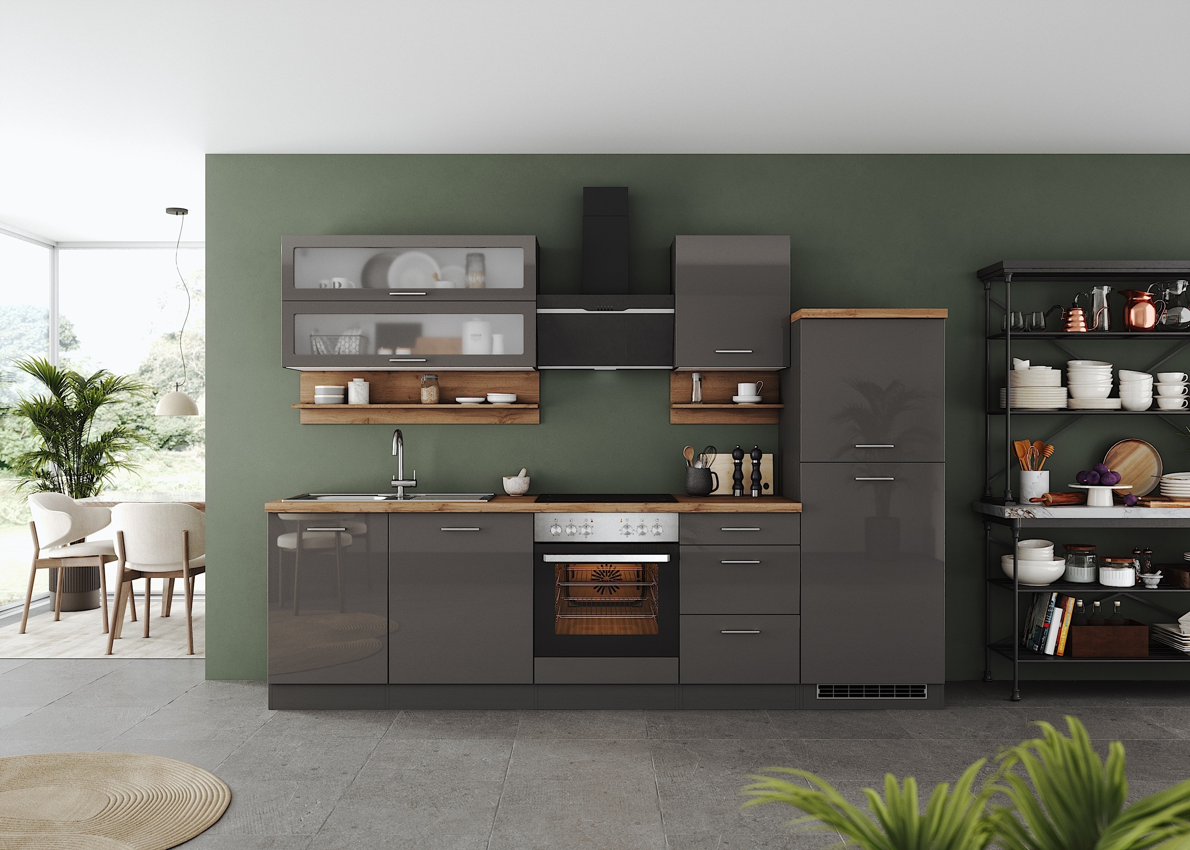 KOCHSTATION Küchenzeile "KS-Milan", 280 cm breit, robuste Metallauszüge, vi günstig online kaufen
