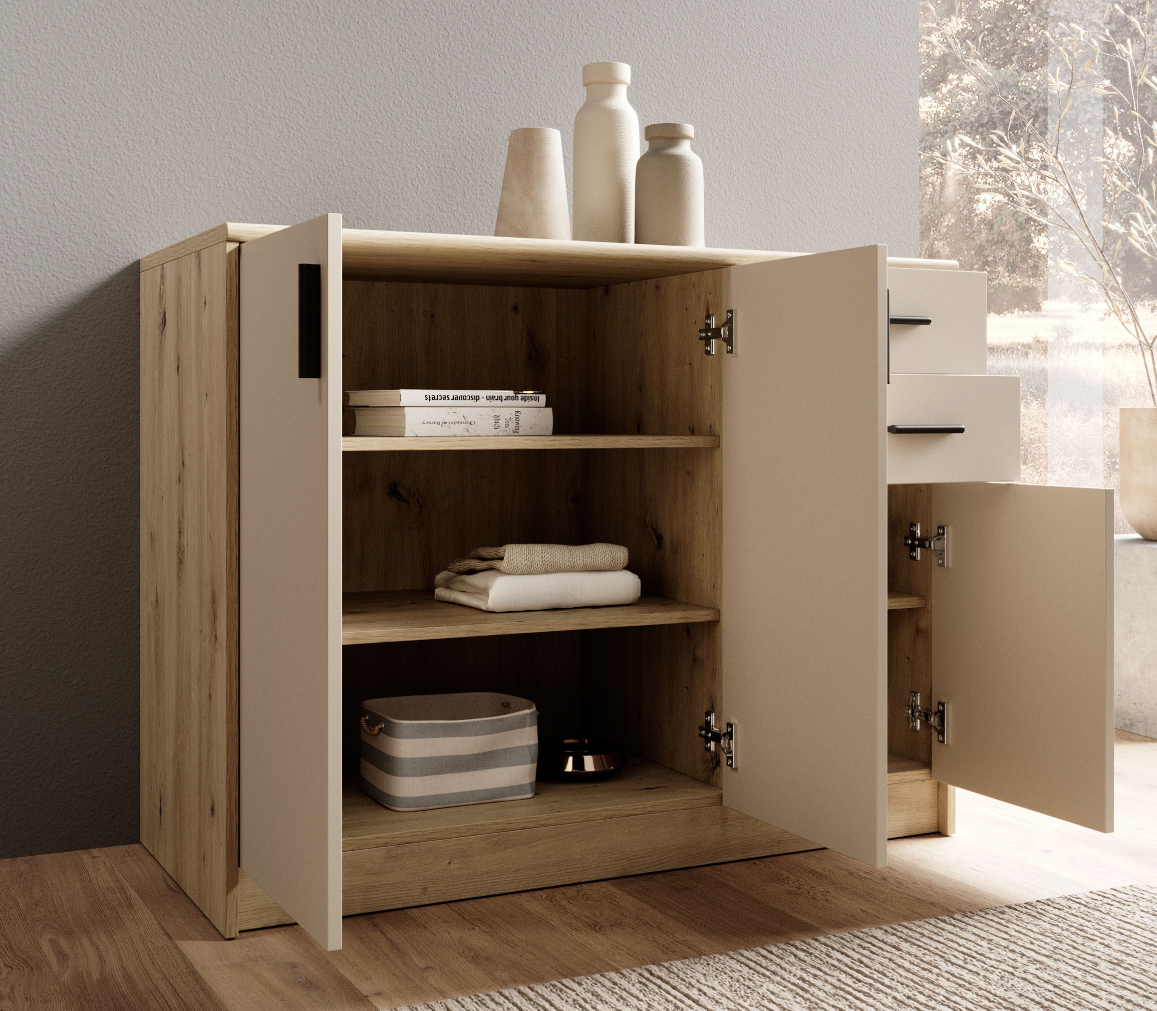 HBZ Sideboard »Nelly Kommode, BxHxT 109x86x50cm«, (1 St.), Breite 109cm, Einlegeböden verstellbar, foliert